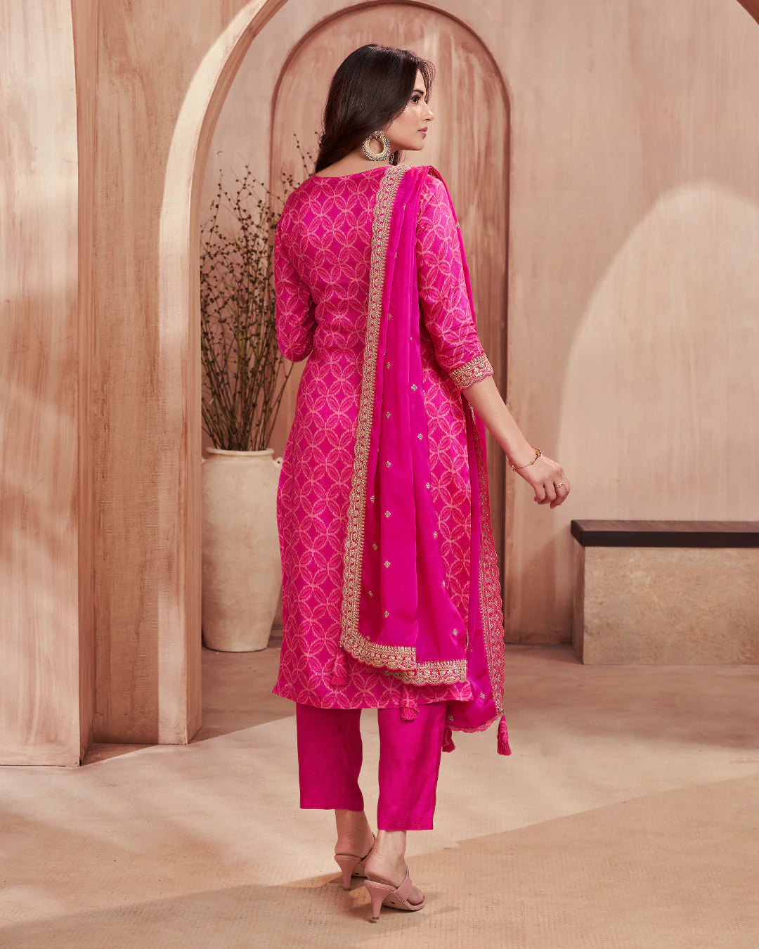 Fuchsia Regal Embellished Dola Silk Pant Set - Image 7