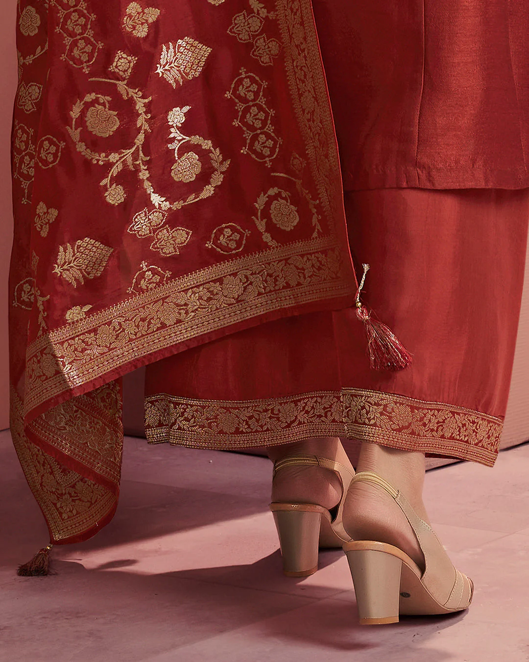 Crimson Royale Embellished Vichitra Silk Pant Set - Image 6