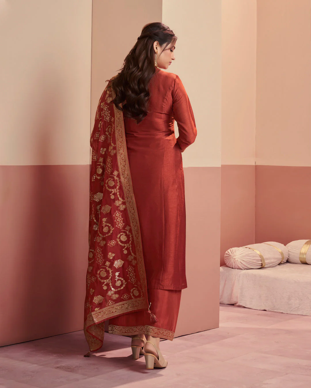Crimson Royale Embellished Vichitra Silk Pant Set - Image 7