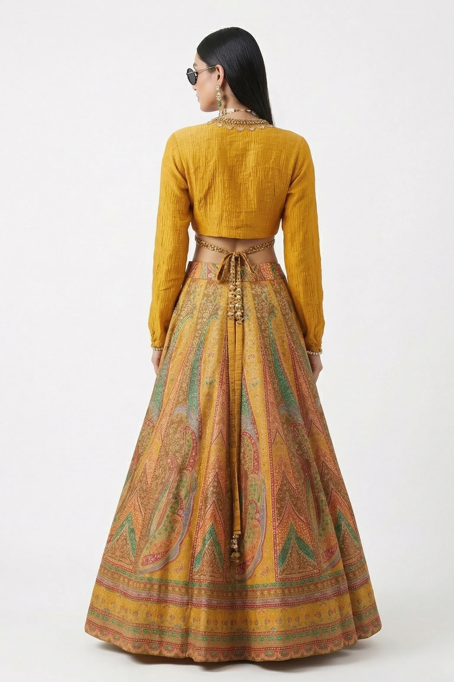 Marigold Mirage Printed Dola Silk Skirt Set - Image 2