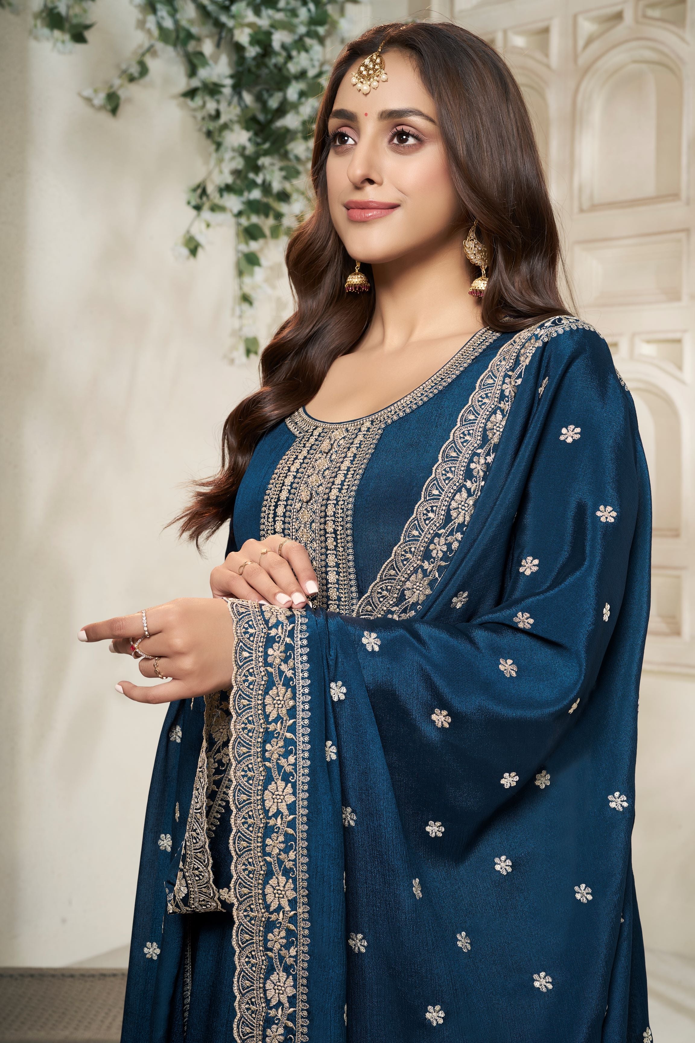 Crystal Teal Embroidered Anarkali Set - Image 2