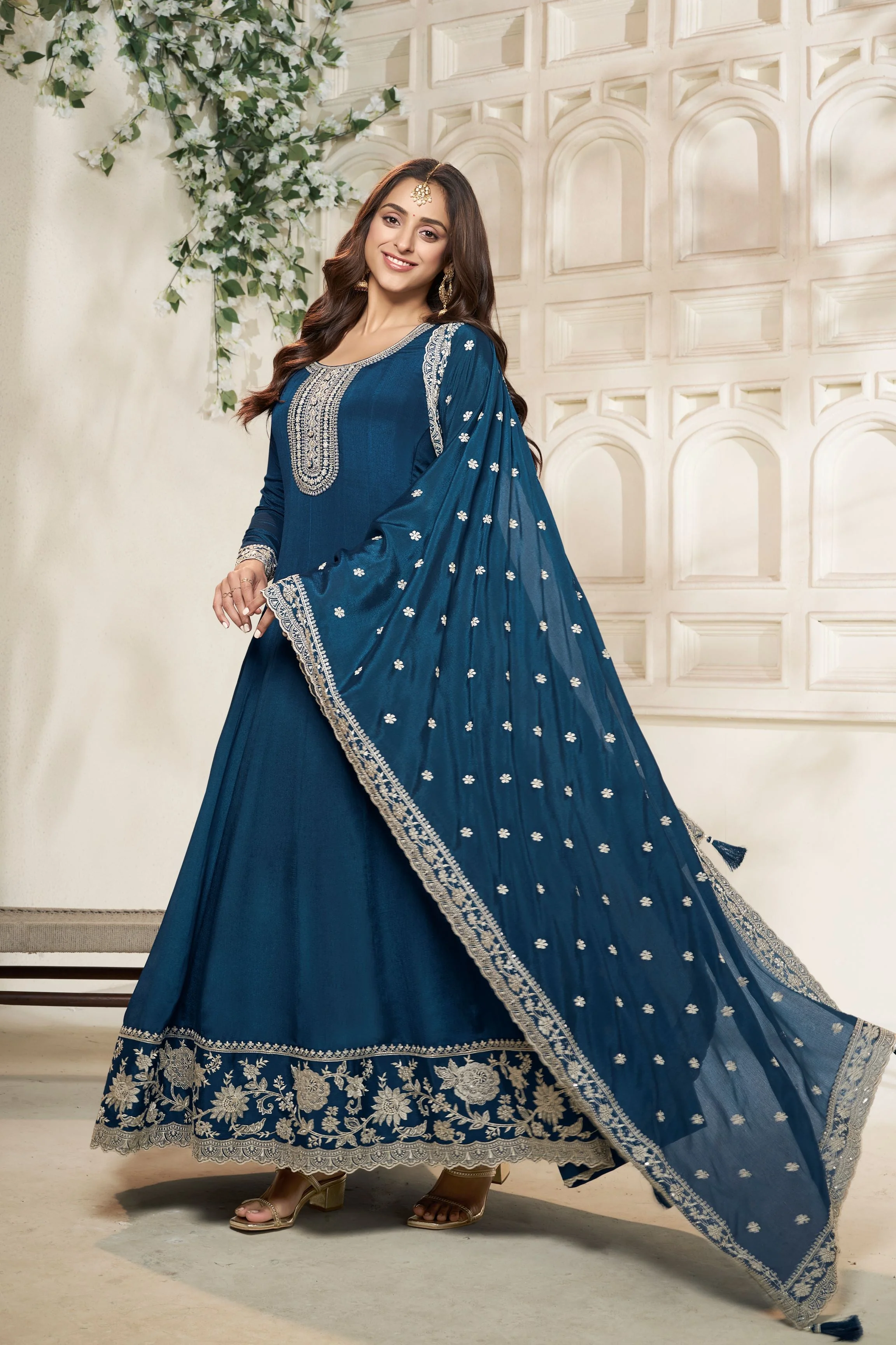 Crystal Teal Embroidered Anarkali Set - Image 4