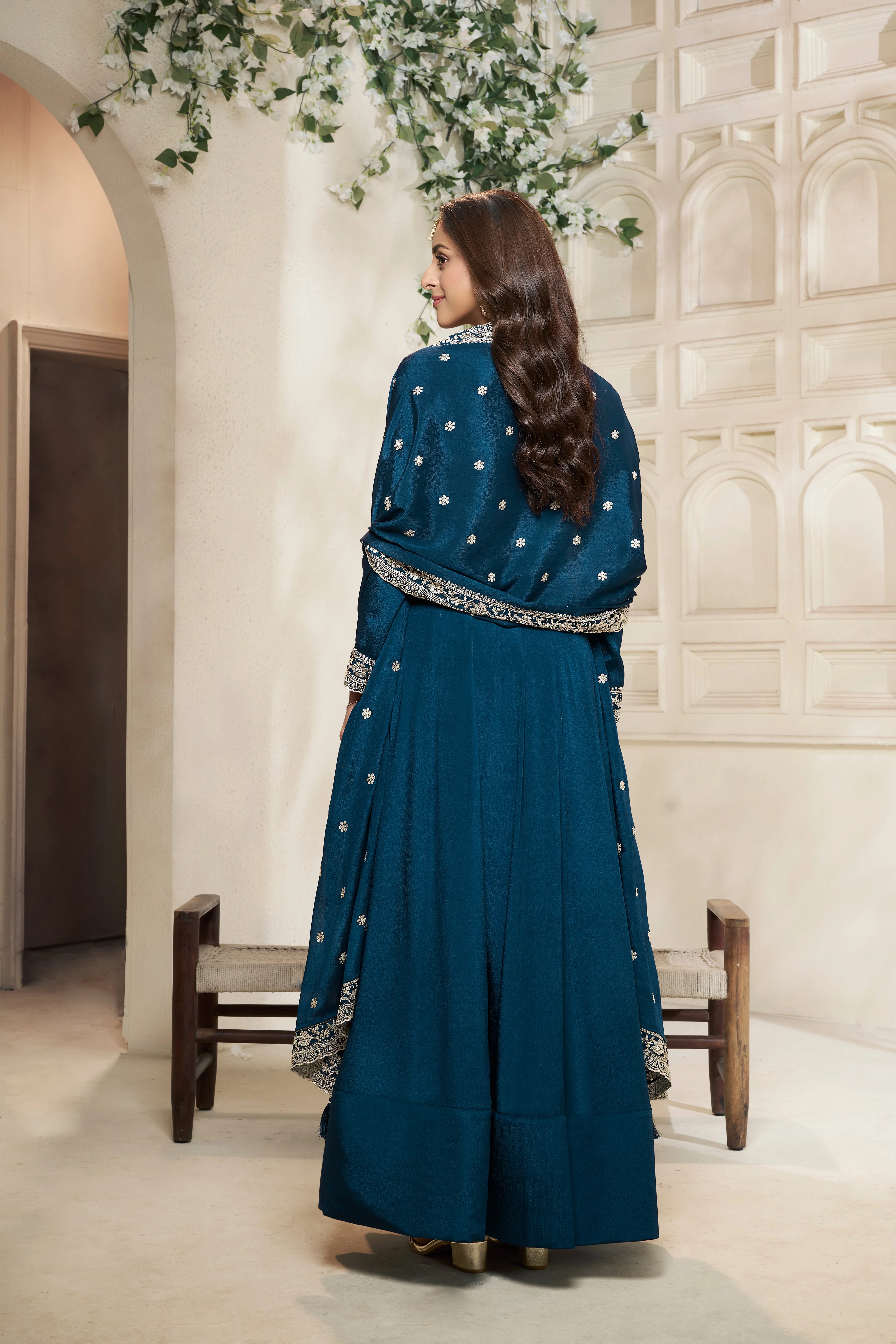 Crystal Teal Embroidered Anarkali Set - Image 5