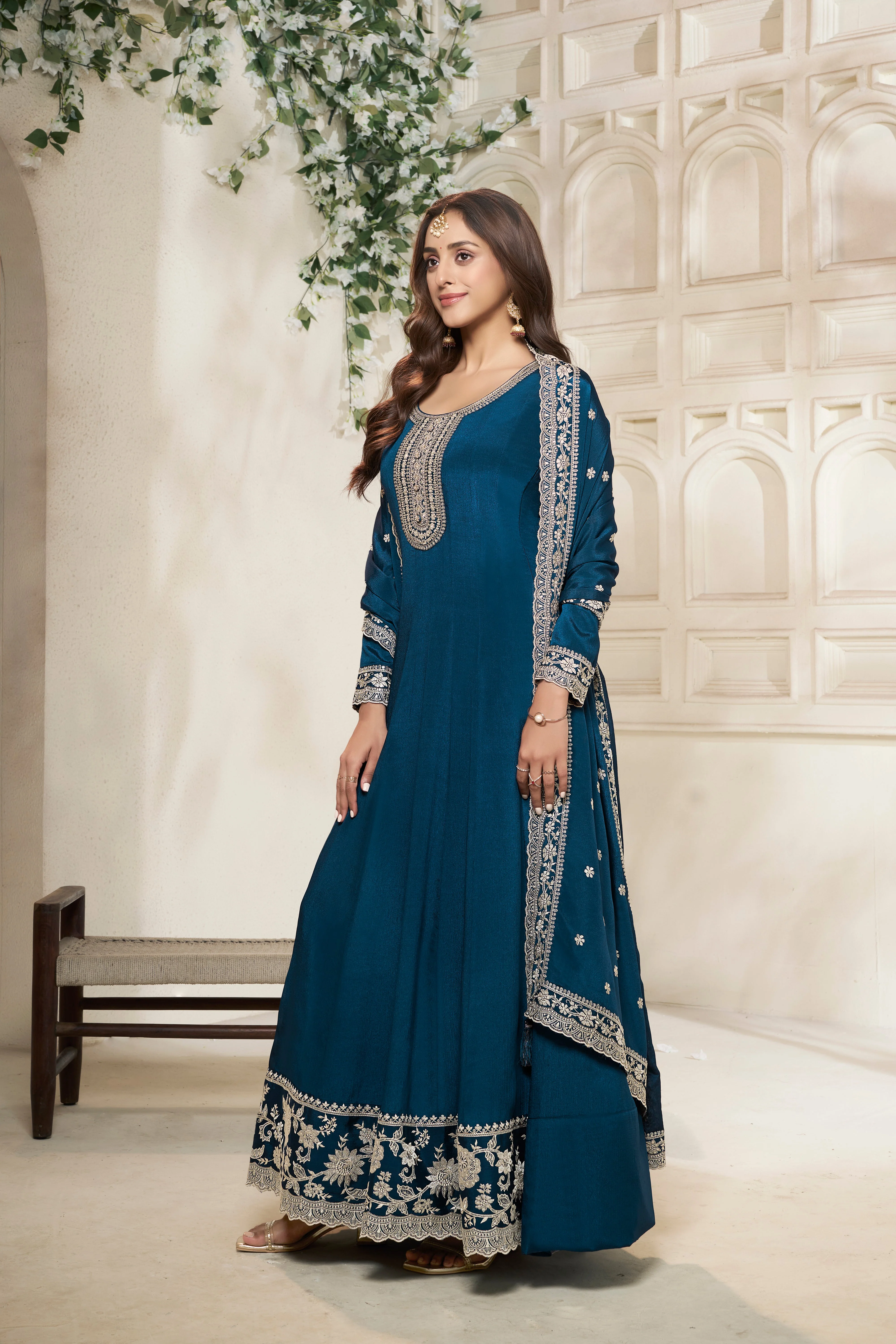 Crystal Teal Embroidered Anarkali Set - Image 6