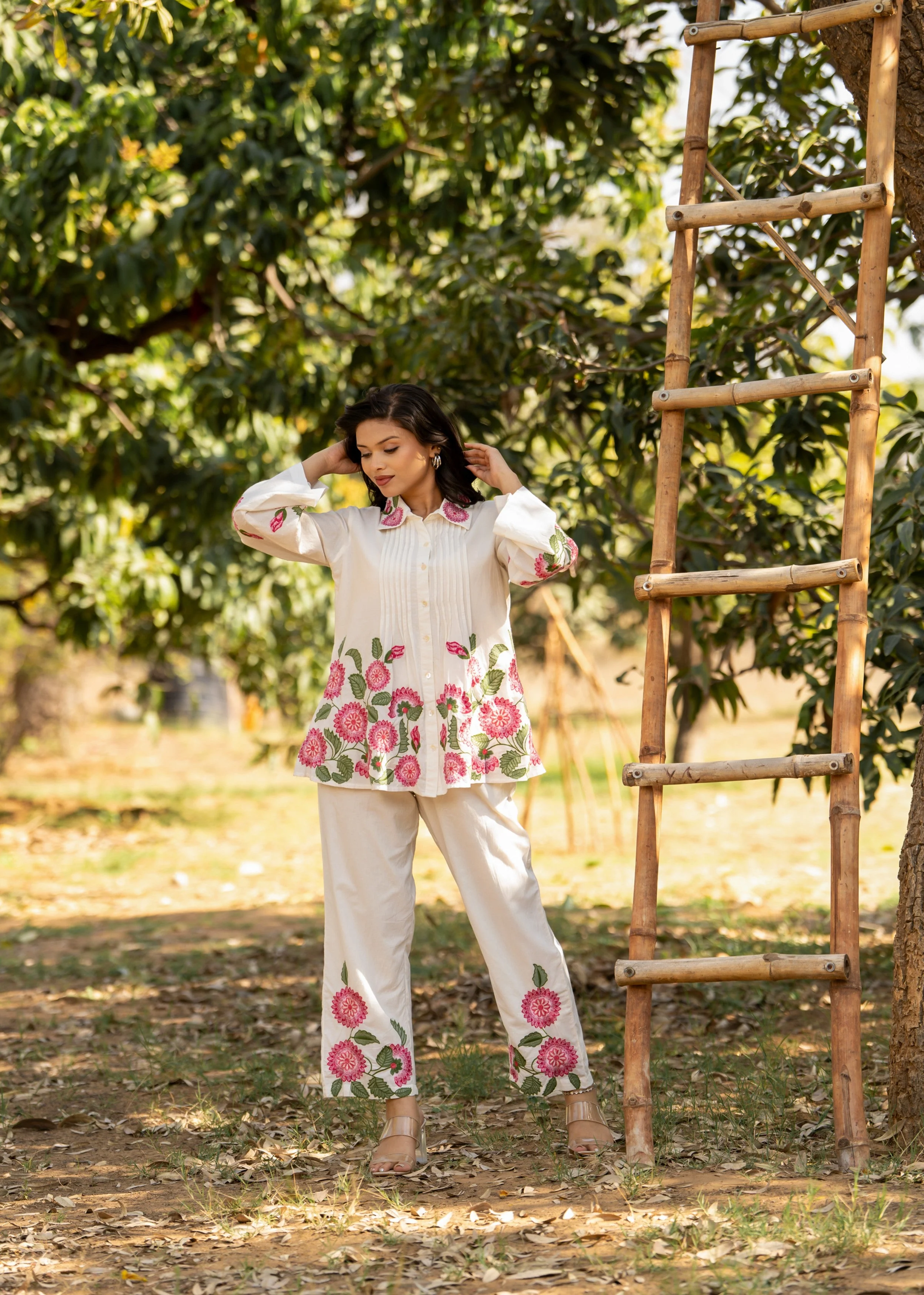 Crisp White Embroidered Cotton Co-Ord Set - Image 3