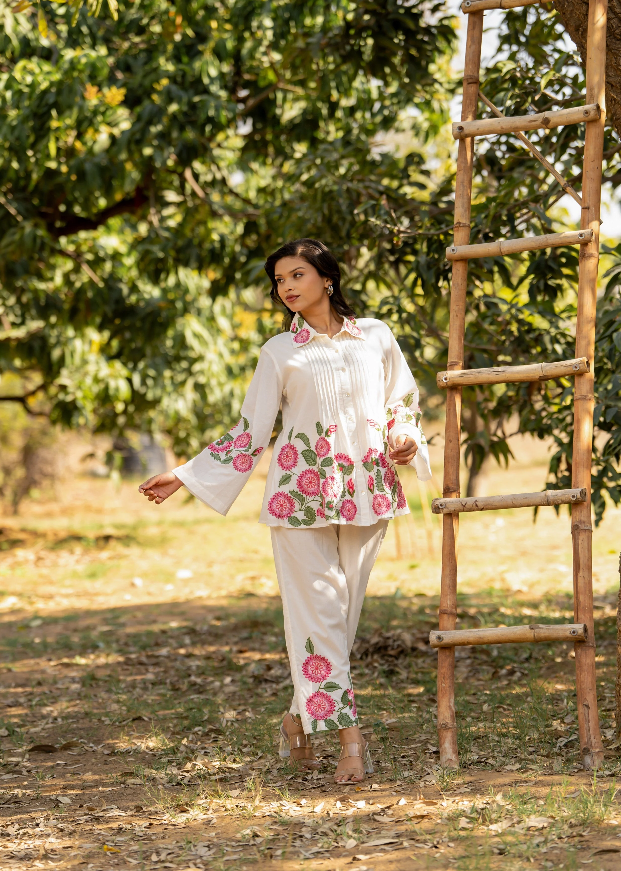 Crisp White Embroidered Cotton Co-Ord Set - Image 4