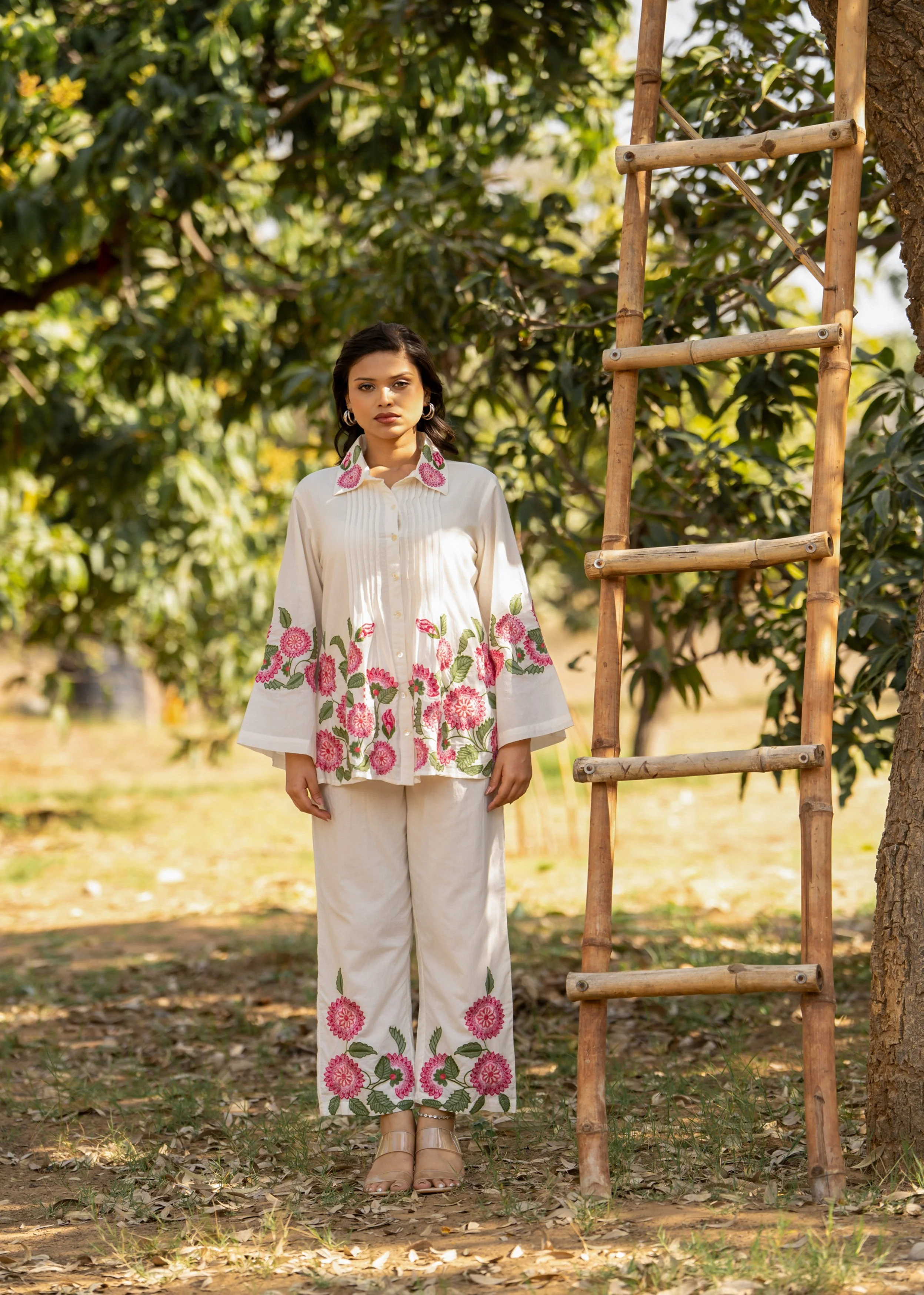 Crisp White Embroidered Cotton Co-Ord Set - Image 5