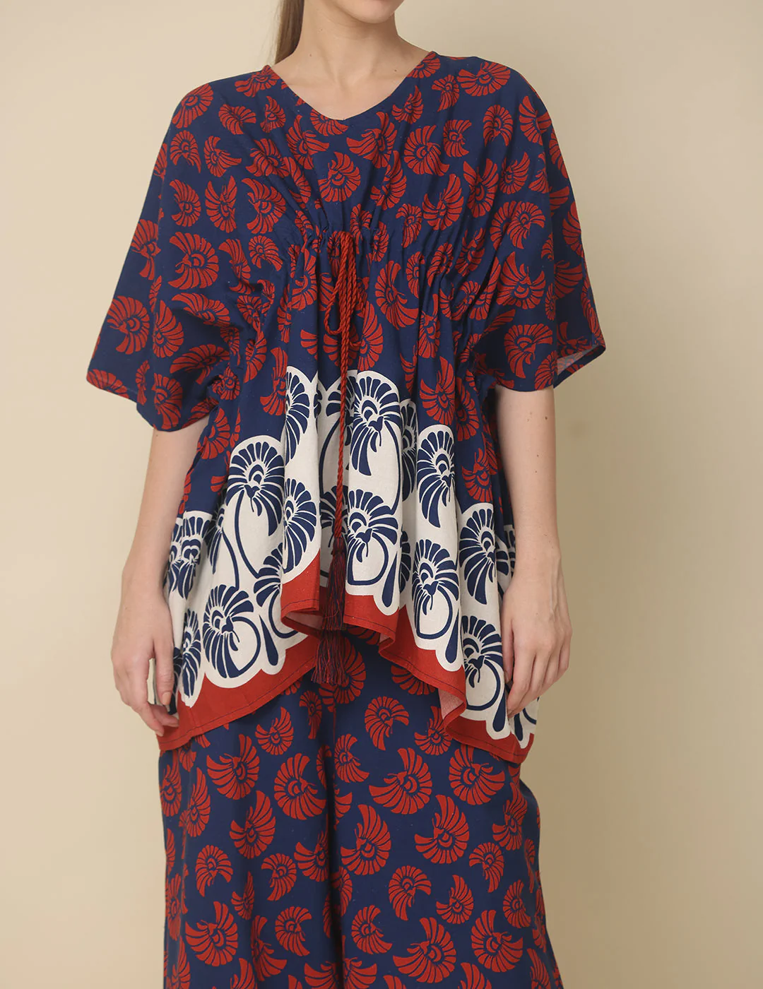 Navy & Crimson Printed Cotton Co-Ord Set - Image 2