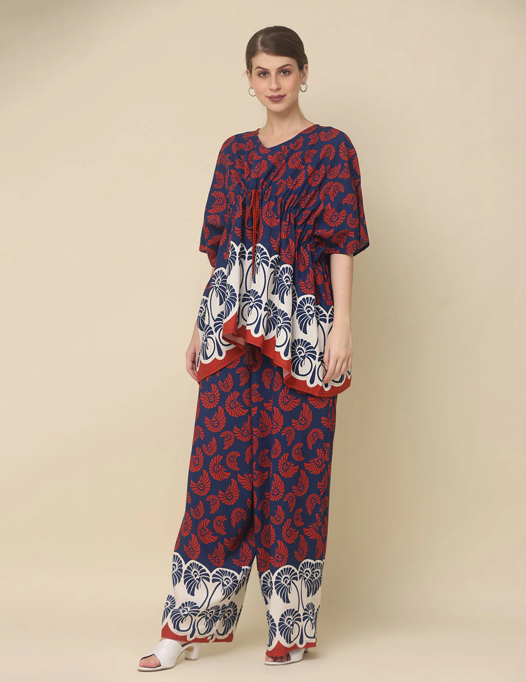 Navy & Crimson Printed Cotton Co-Ord Set - Image 6