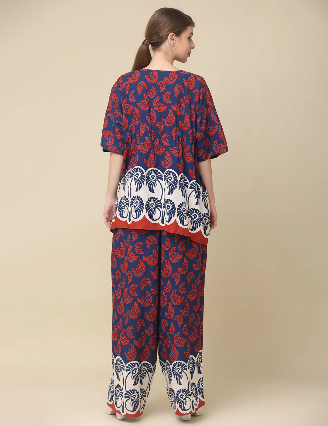 Navy & Crimson Printed Cotton Co-Ord Set - Image 7