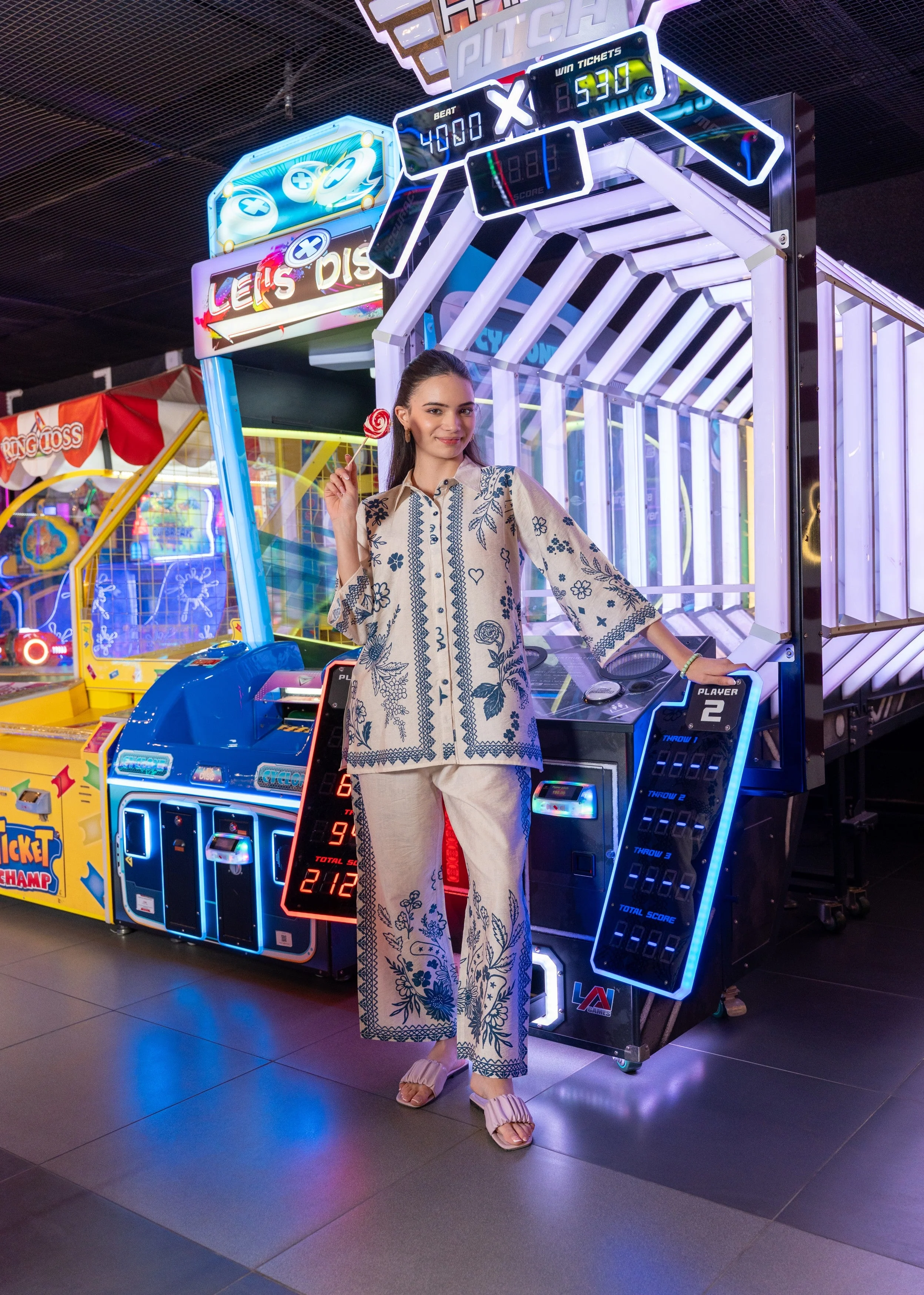 Off-White Blue Printed Cotton Co-Ord Set - Image 4