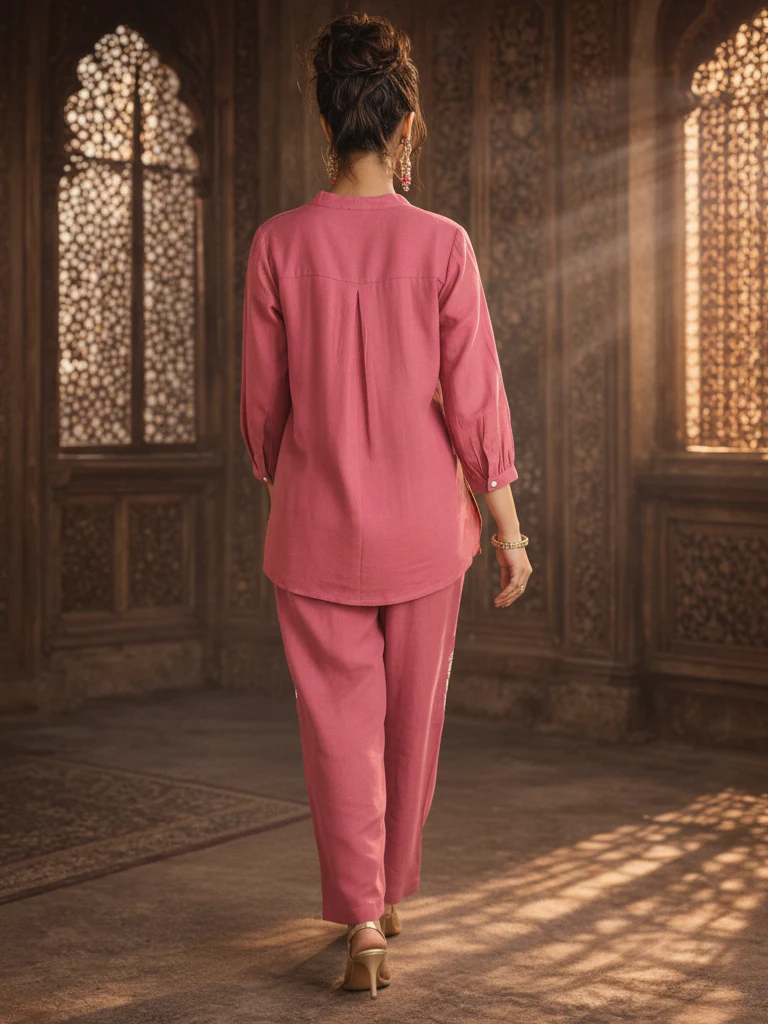 Dusky Rose Embroidered Cotton Co-Ord Set - Image 7