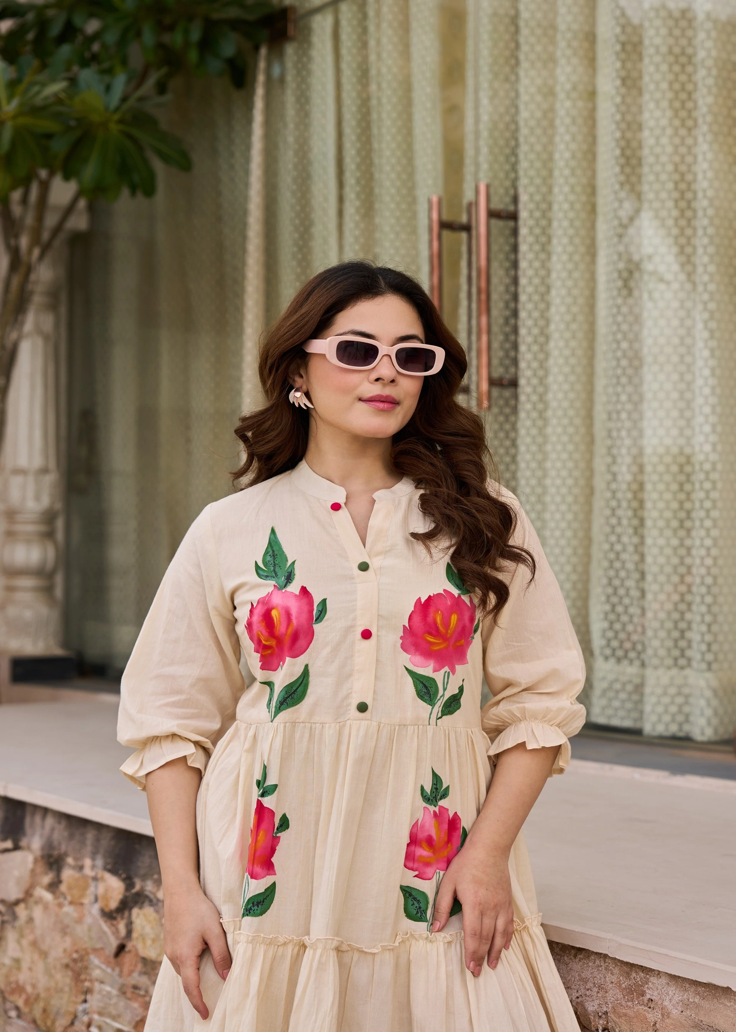 Beige Blush Printed Cotton Dress - Image 2
