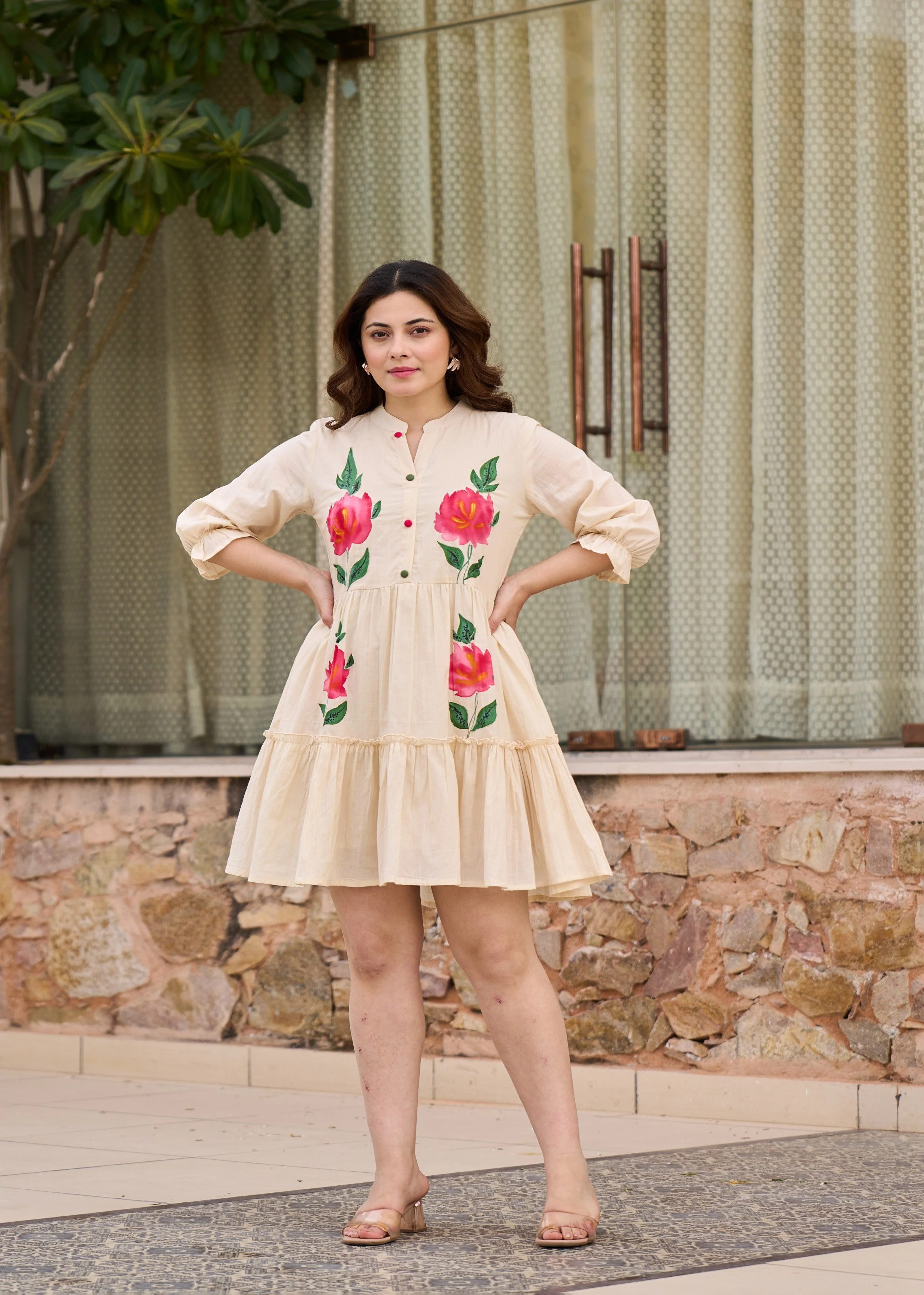 Beige Blush Printed Cotton Dress - Image 3