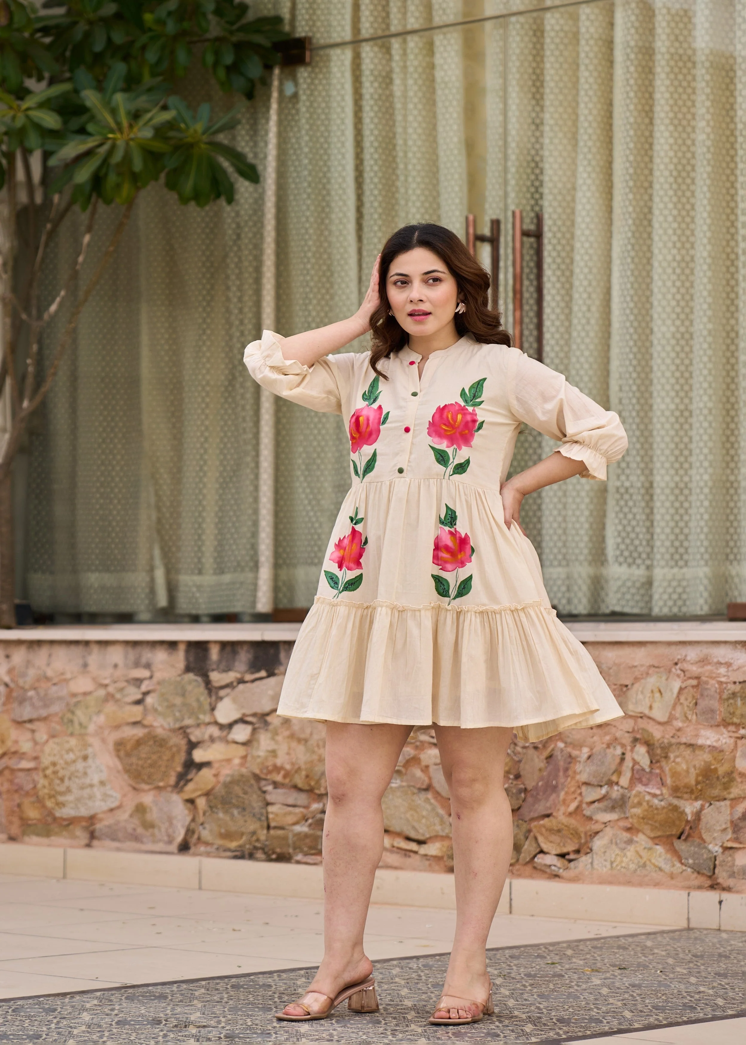 Beige Blush Printed Cotton Dress - Image 4