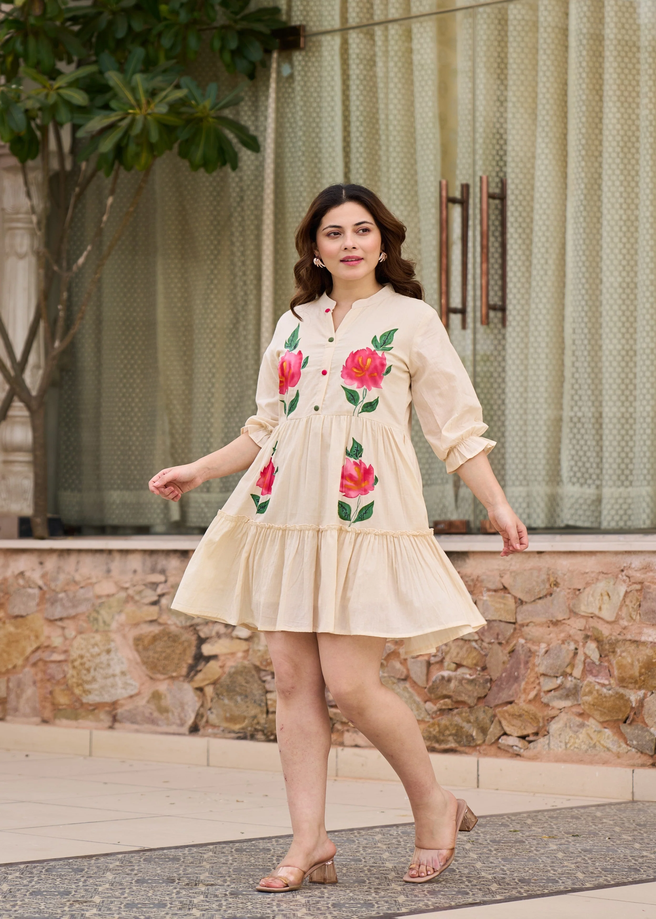 Beige Blush Printed Cotton Dress - Image 5