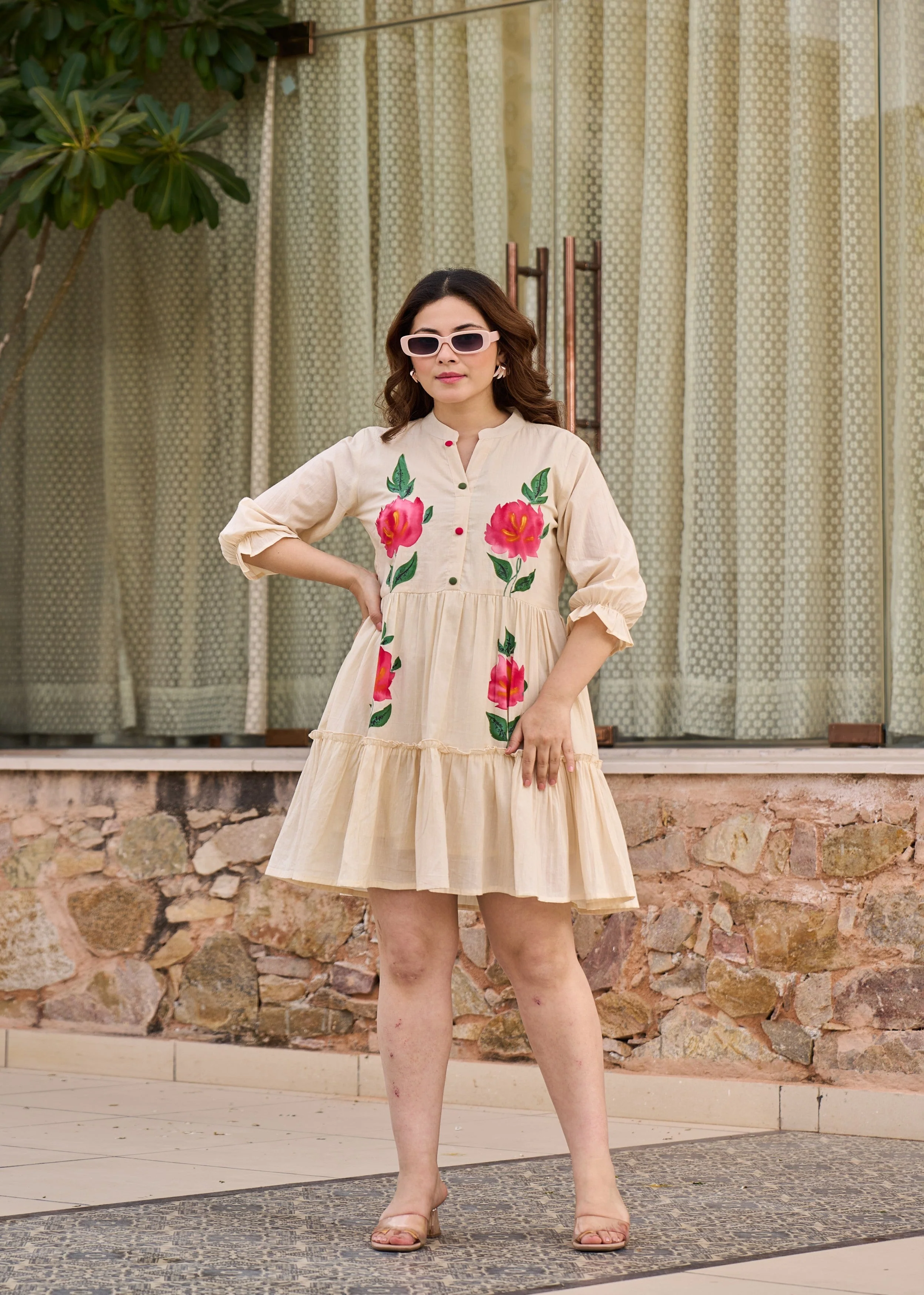 Beige Blush Printed Cotton Dress - Image 6