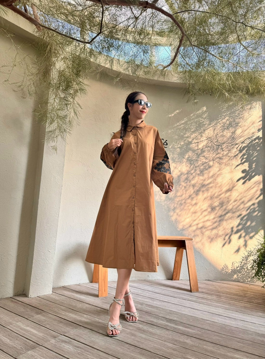 Camel Tan Printed Cotton Dress - Image 2