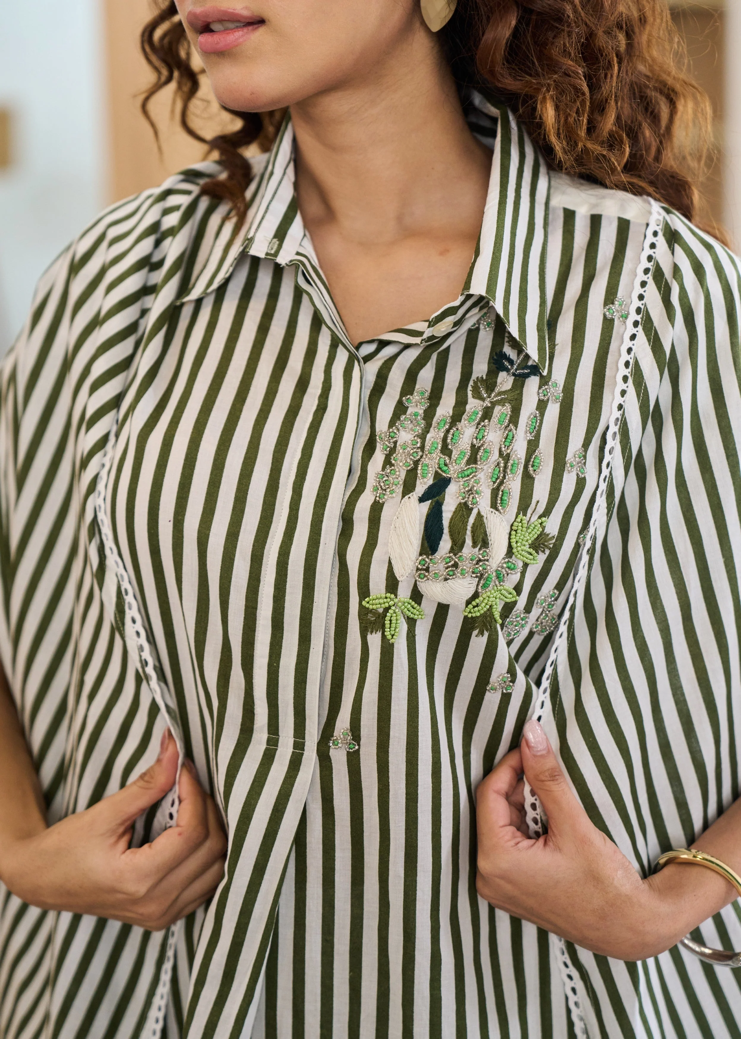 Olive Lineage Embellished Cotton Co-Ord Set - Image 2
