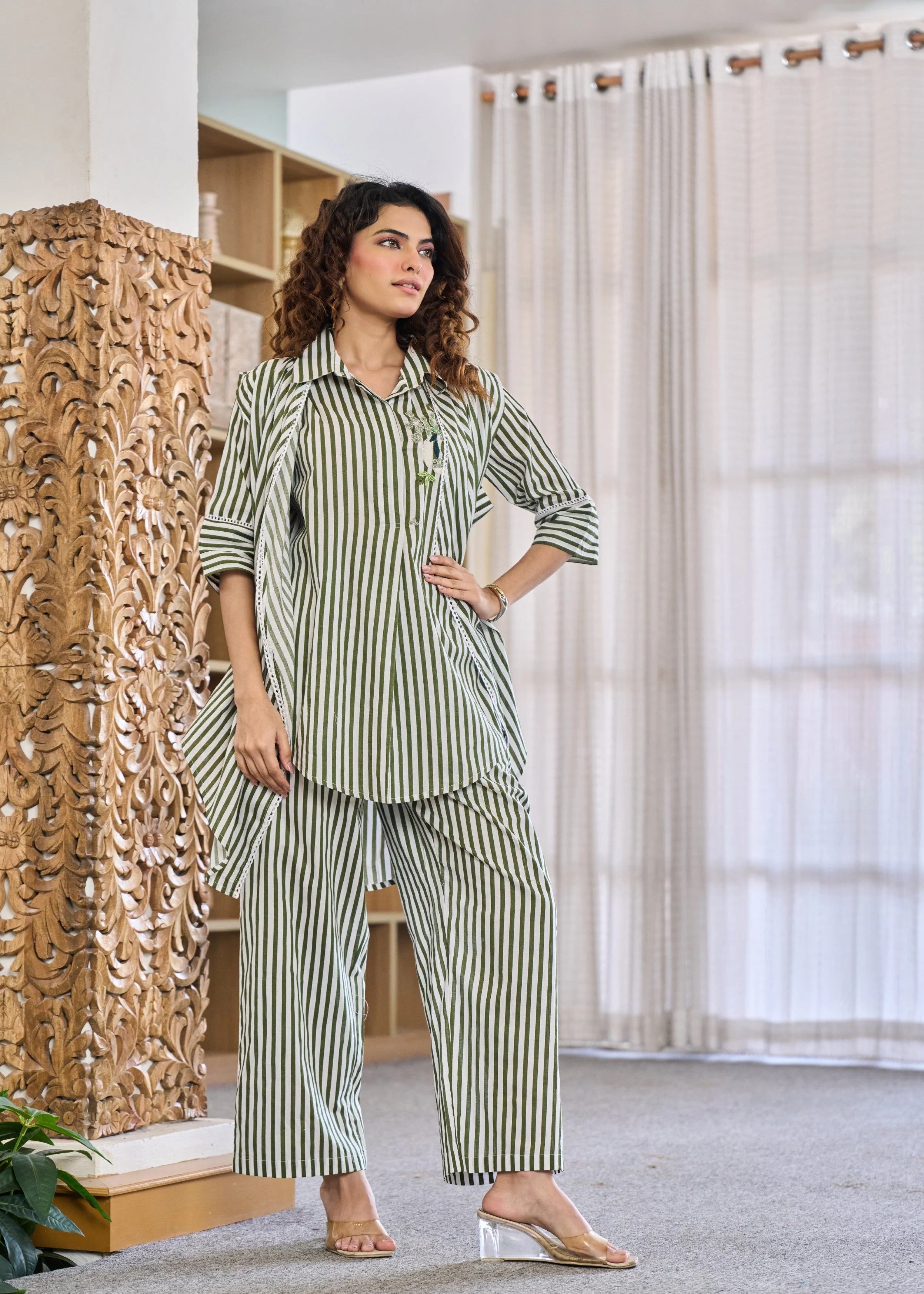 Olive Lineage Embellished Cotton Co-Ord Set - Image 5