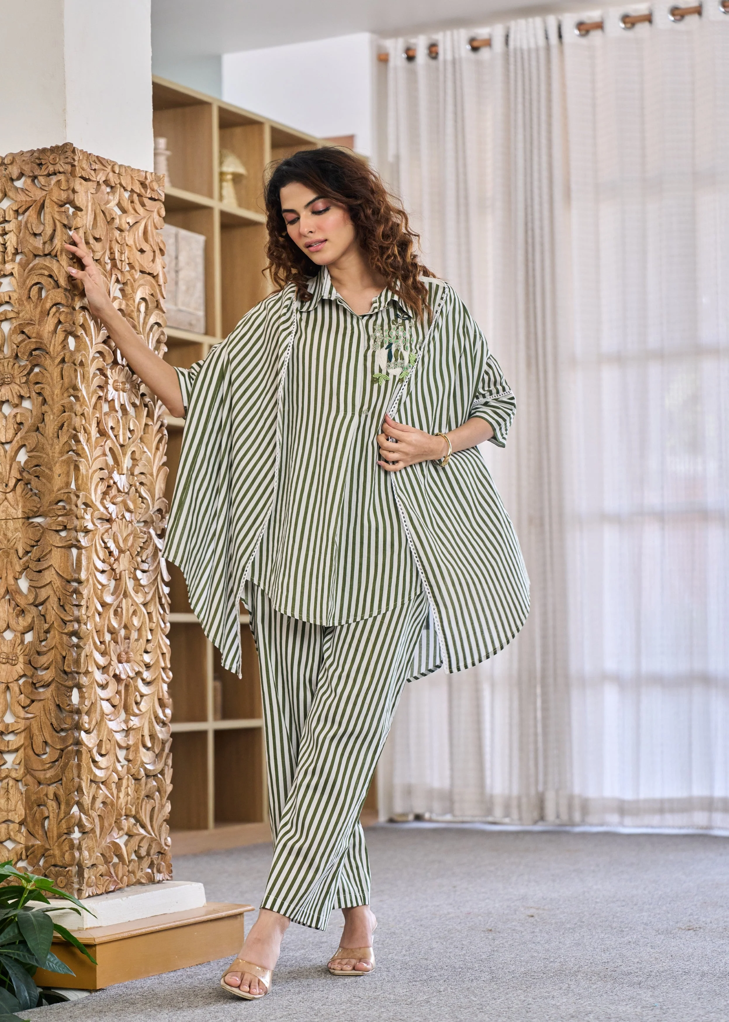 Olive Lineage Embellished Cotton Co-Ord Set - Image 6