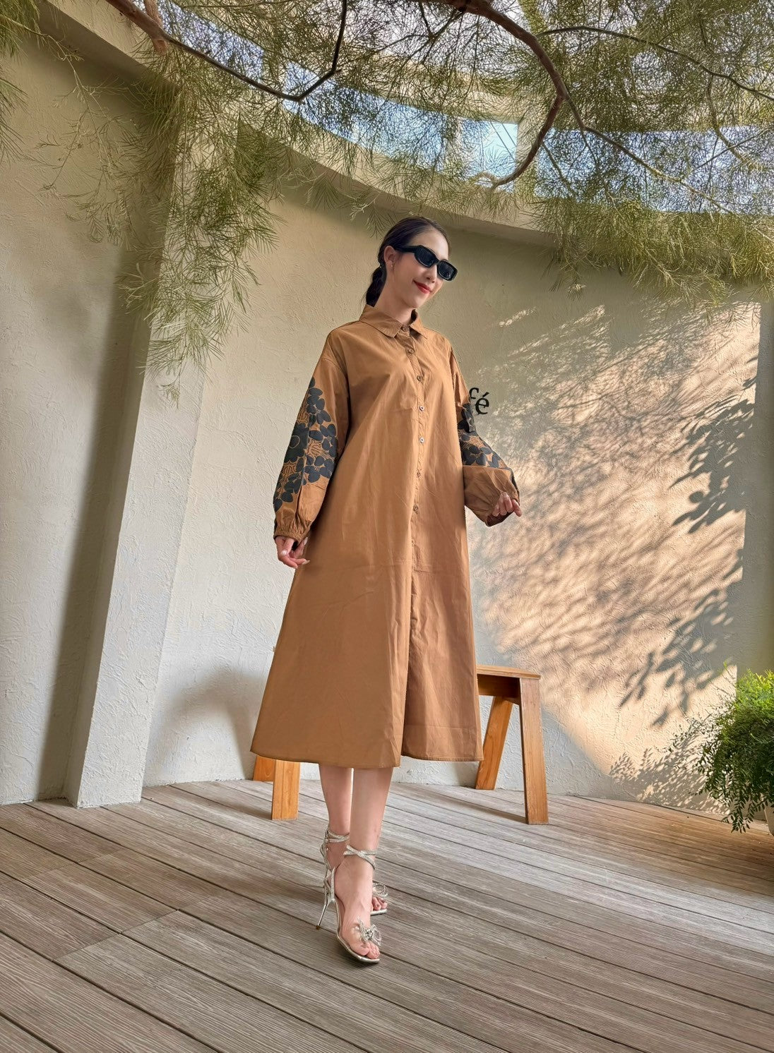 Camel Tan Printed Cotton Dress - Image 3