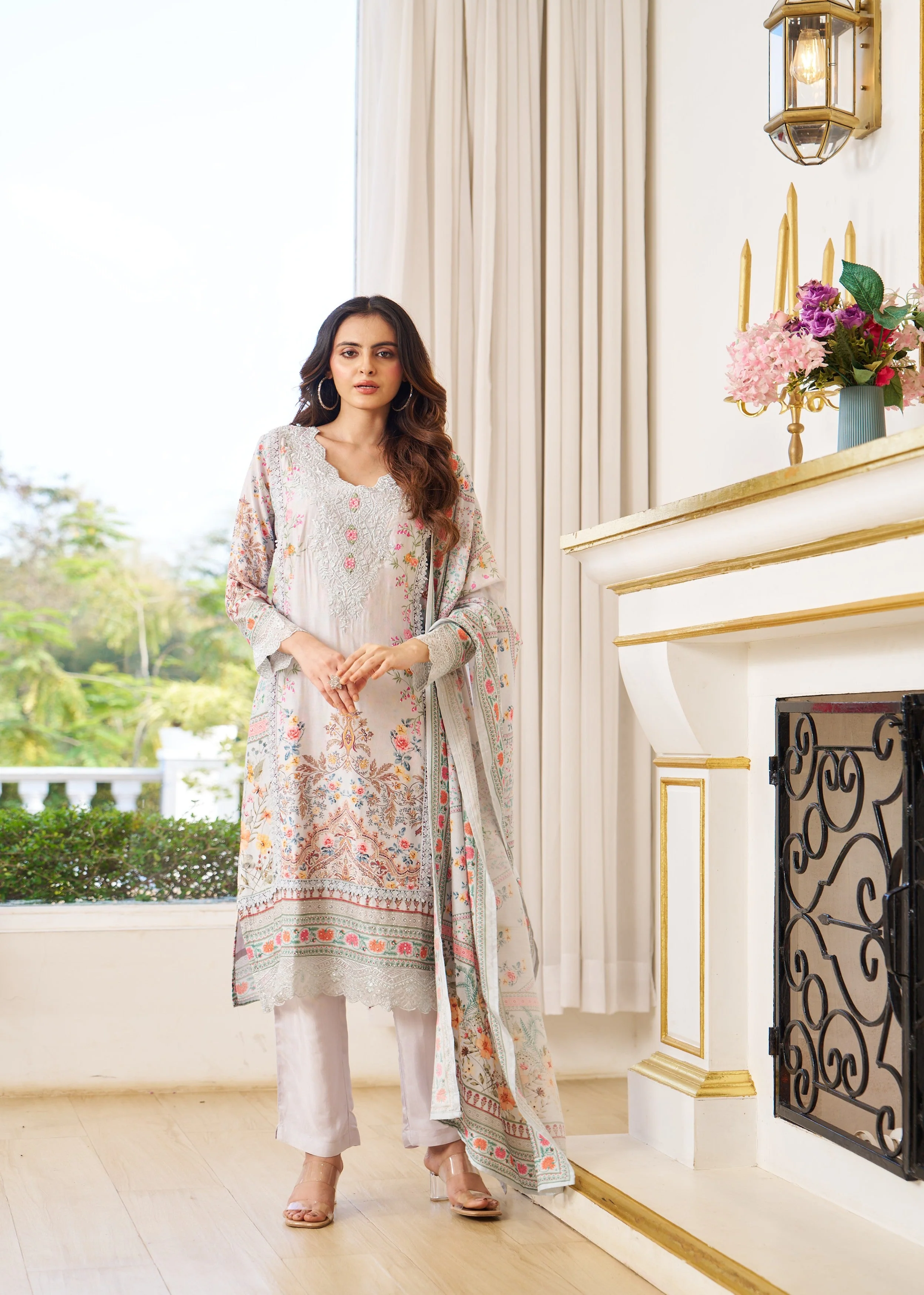 Noor-e-Bahar Sky Blue Embroidered Pant Set - Image 2