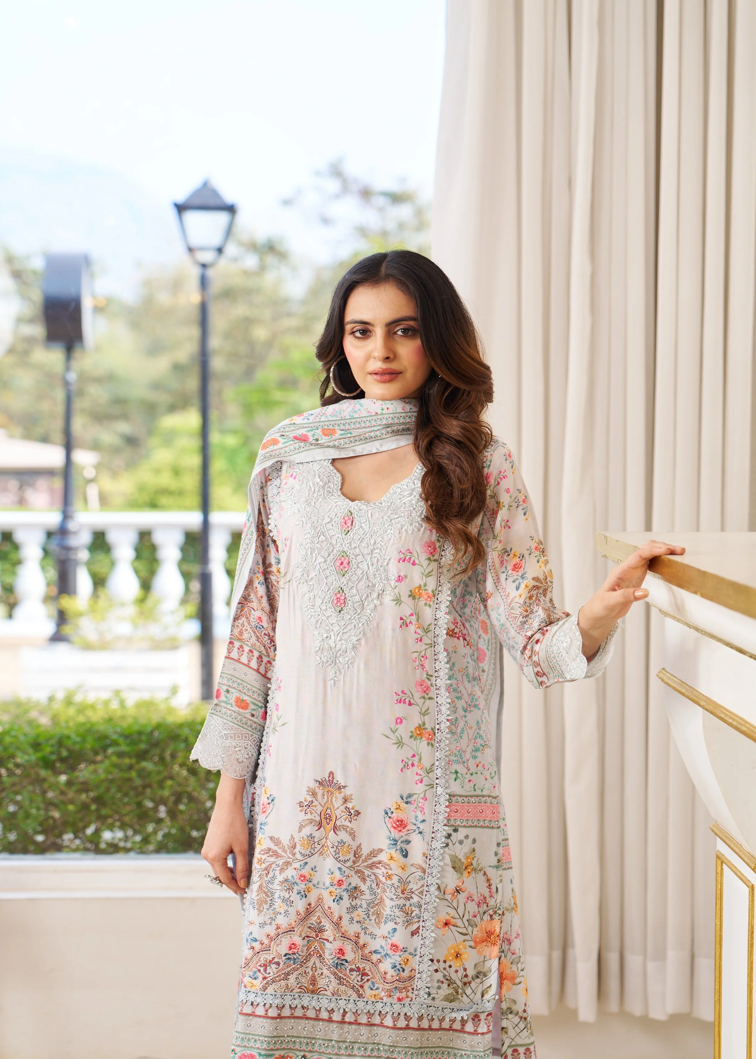 Noor-e-Bahar Sky Blue Embroidered Pant Set - Image 3