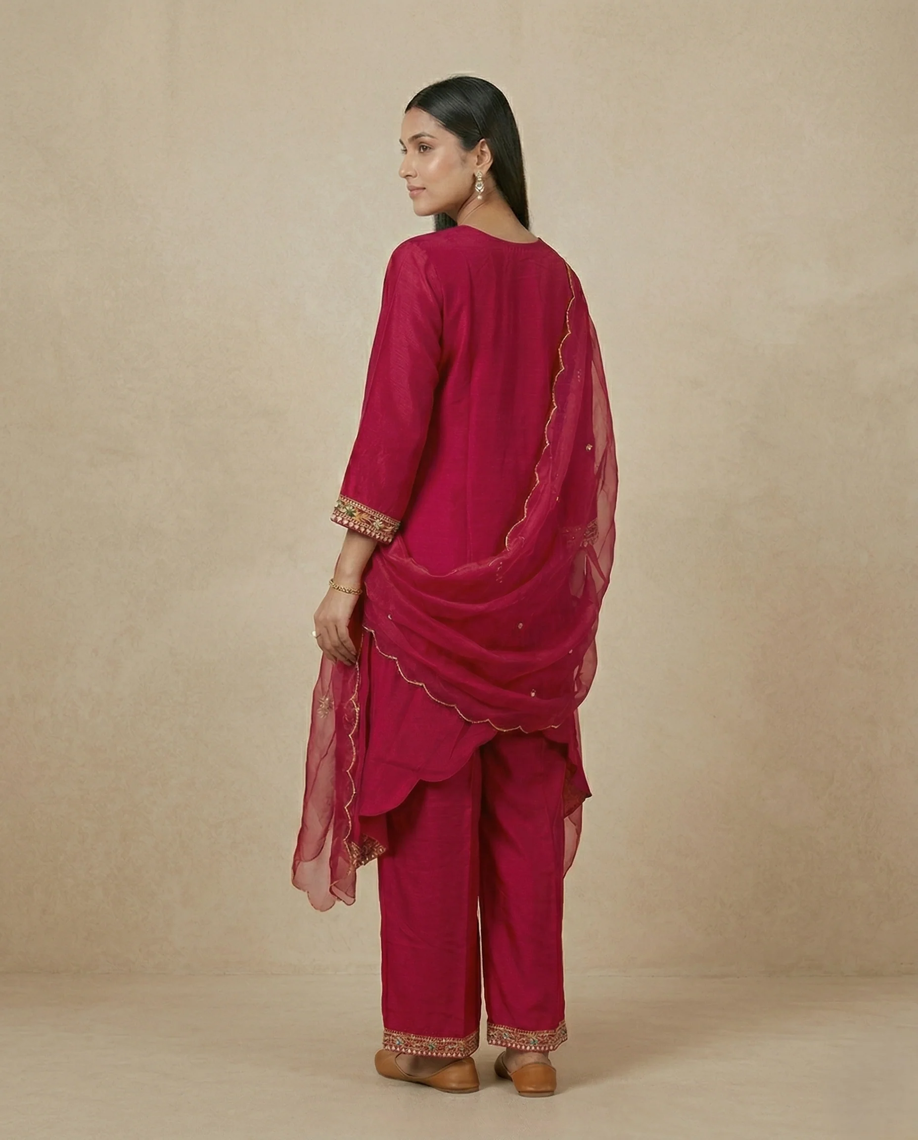 Rani Pink Embellished Georgette Silk Palazzo Set - Image 2