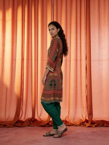 Green Embellished Organza Silk Dhoti Kurta Set - Image 2