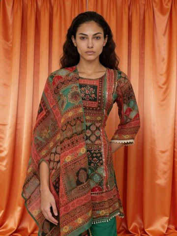 Green Embellished Organza Silk Dhoti Kurta Set - Image 3