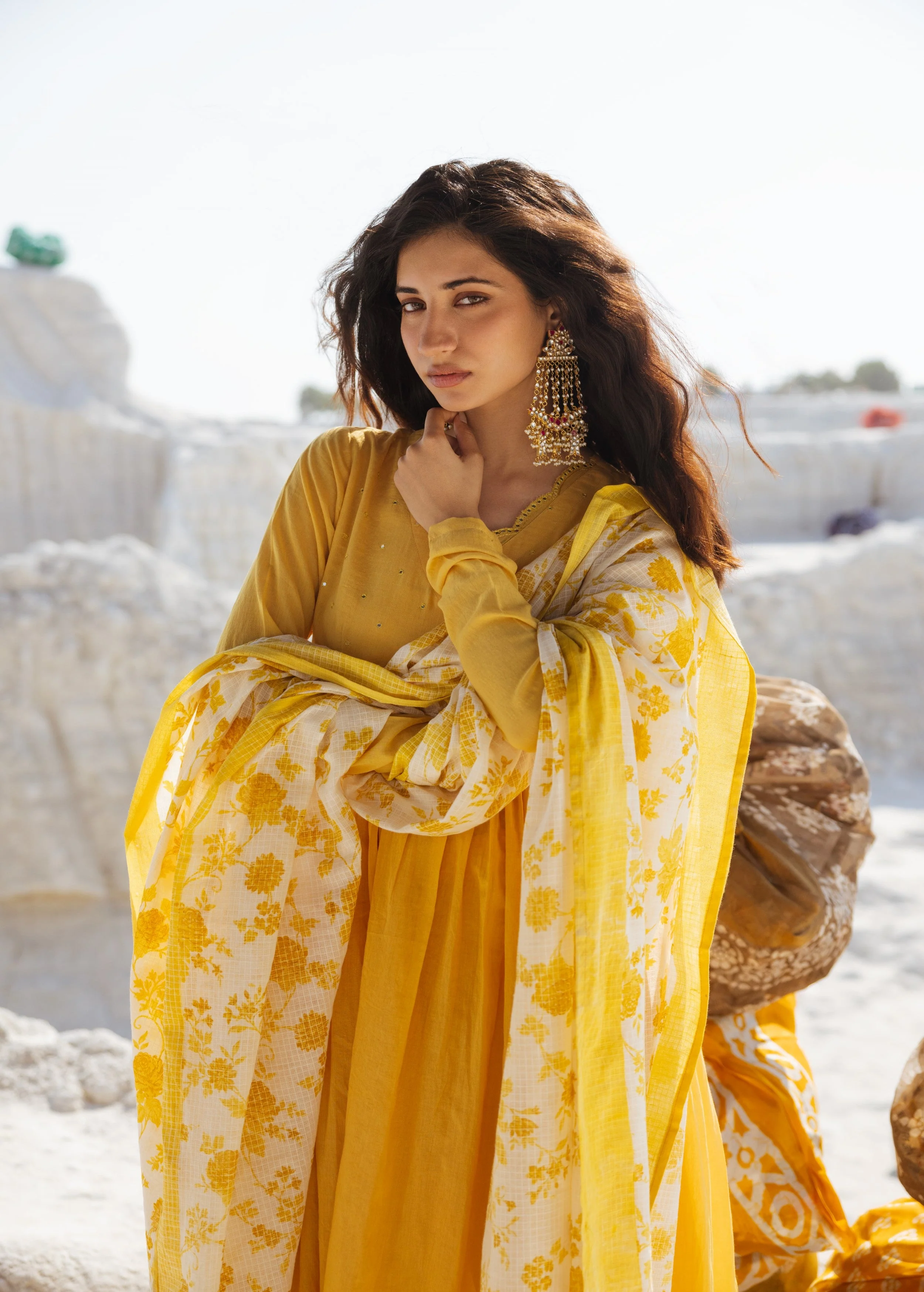 Lemon Yellow Embellished Mul Cotton Anarkali Set - Image 2