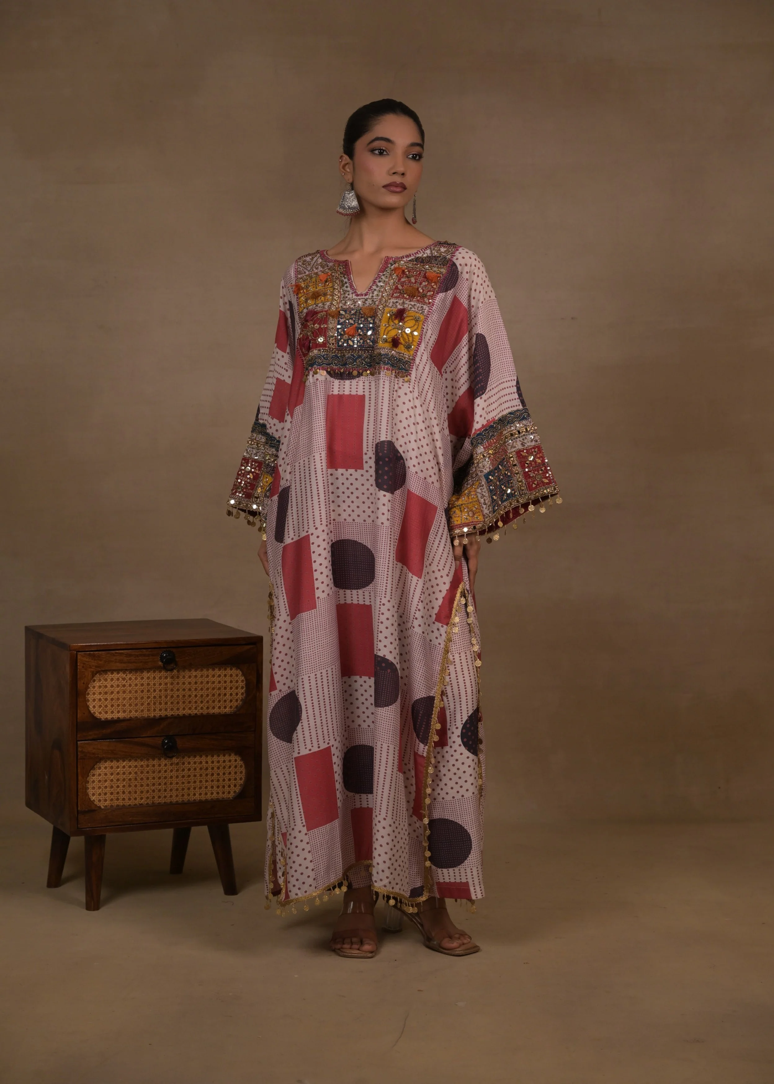 Mosaic Rose Embellished Mul Silk Kurta Set