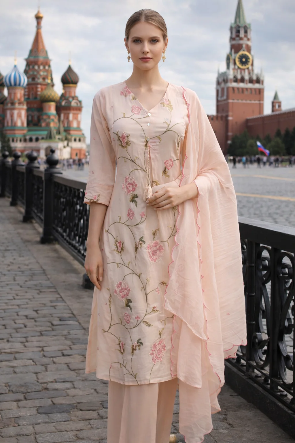 Peach Blossom Embroidered Organic Cotton Pant Set