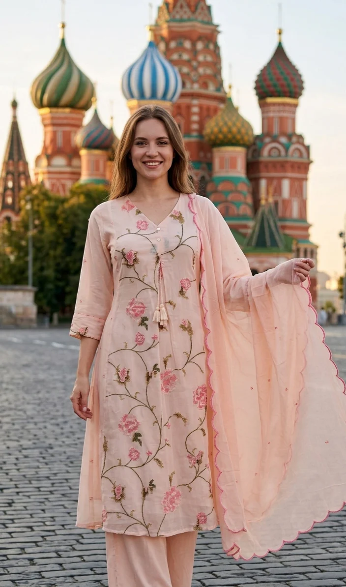 Peach Blossom Embroidered Organic Cotton Pant Set - Image 3