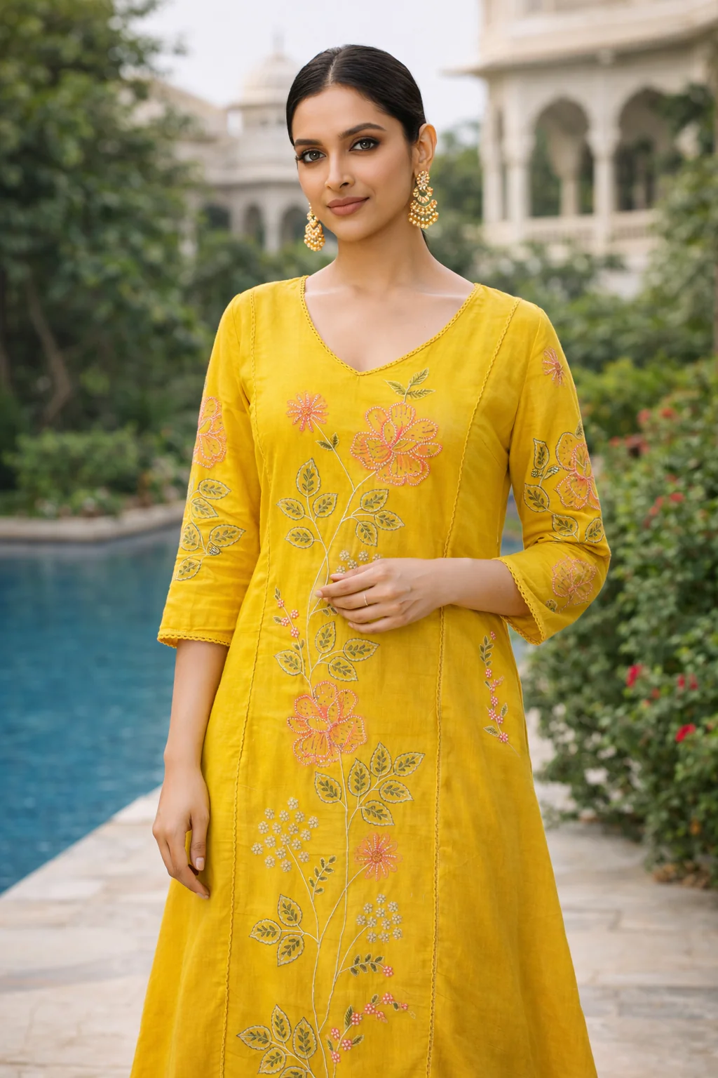 Citron Bloom Embroidered Organic Cotton Pant Set - Image 2