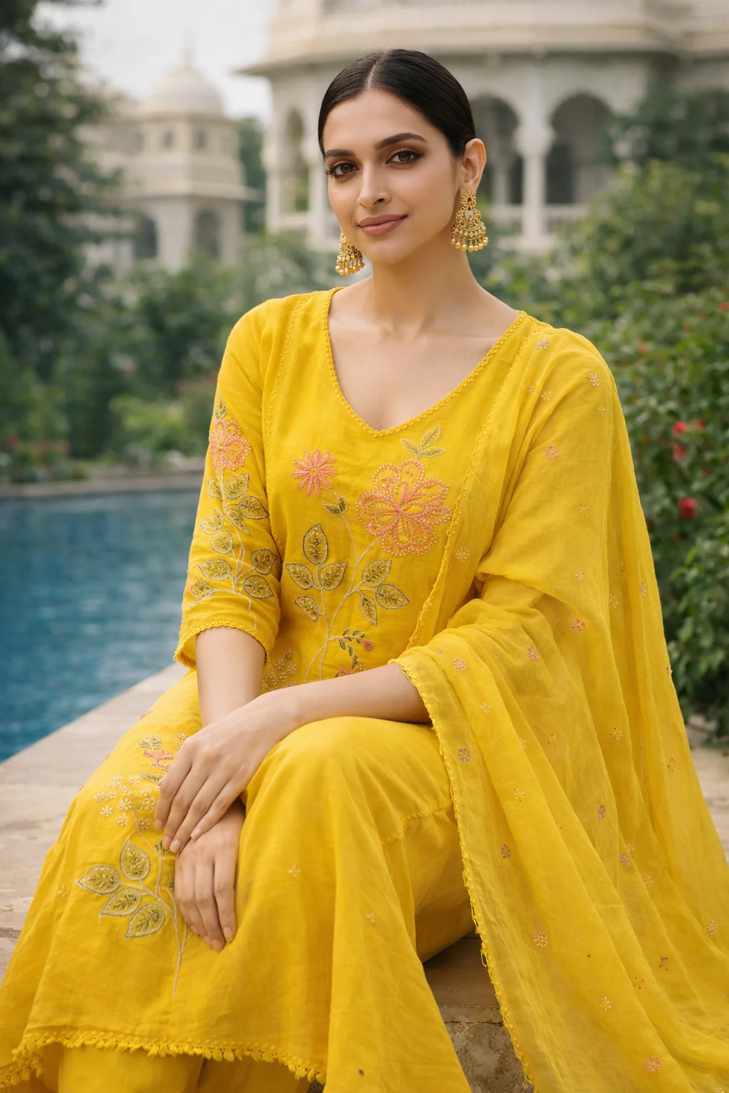 Citron Bloom Embroidered Organic Cotton Pant Set - Image 4