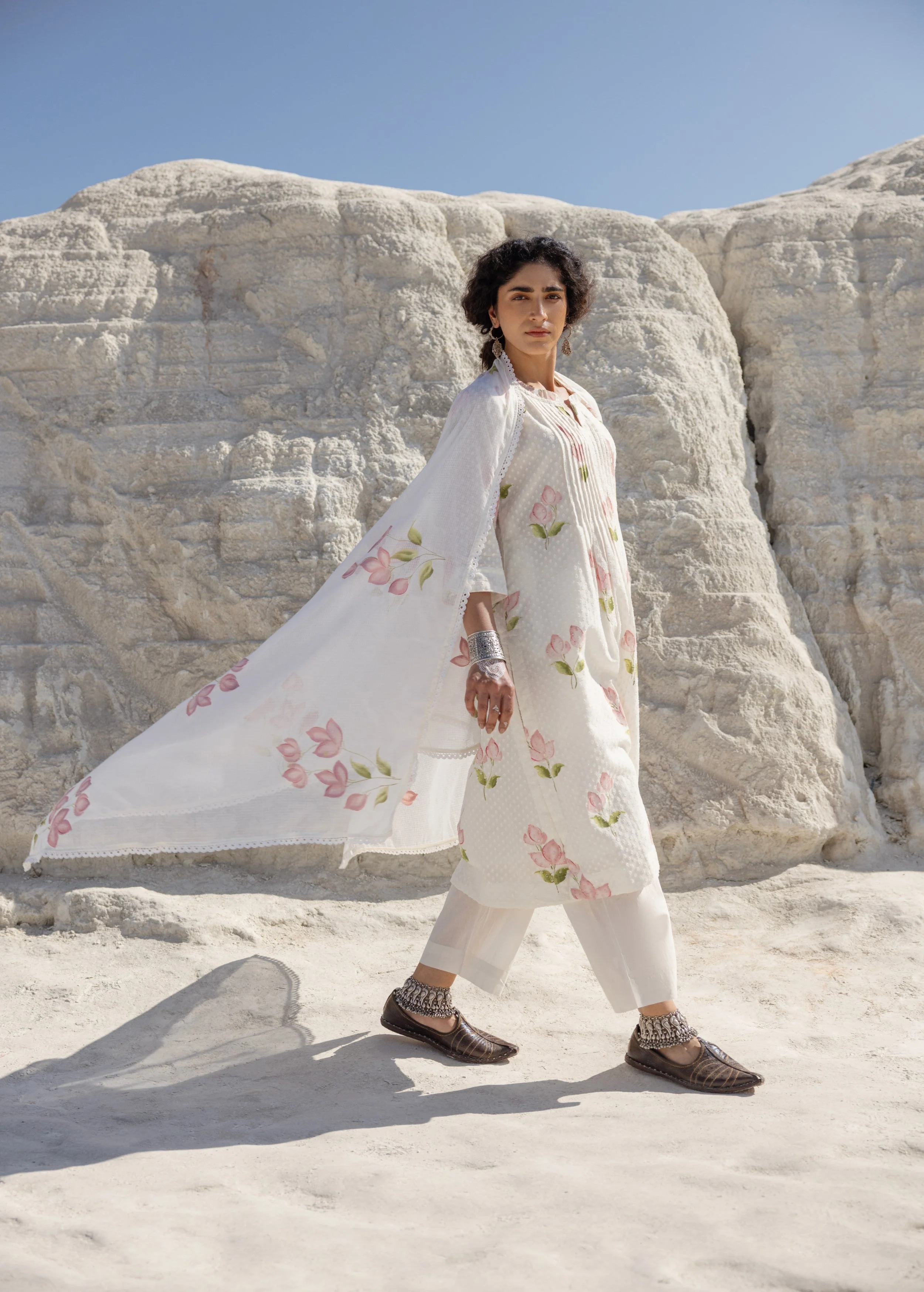 Off-White and Pink Painted Organic Cotton Pant Set - Image 4