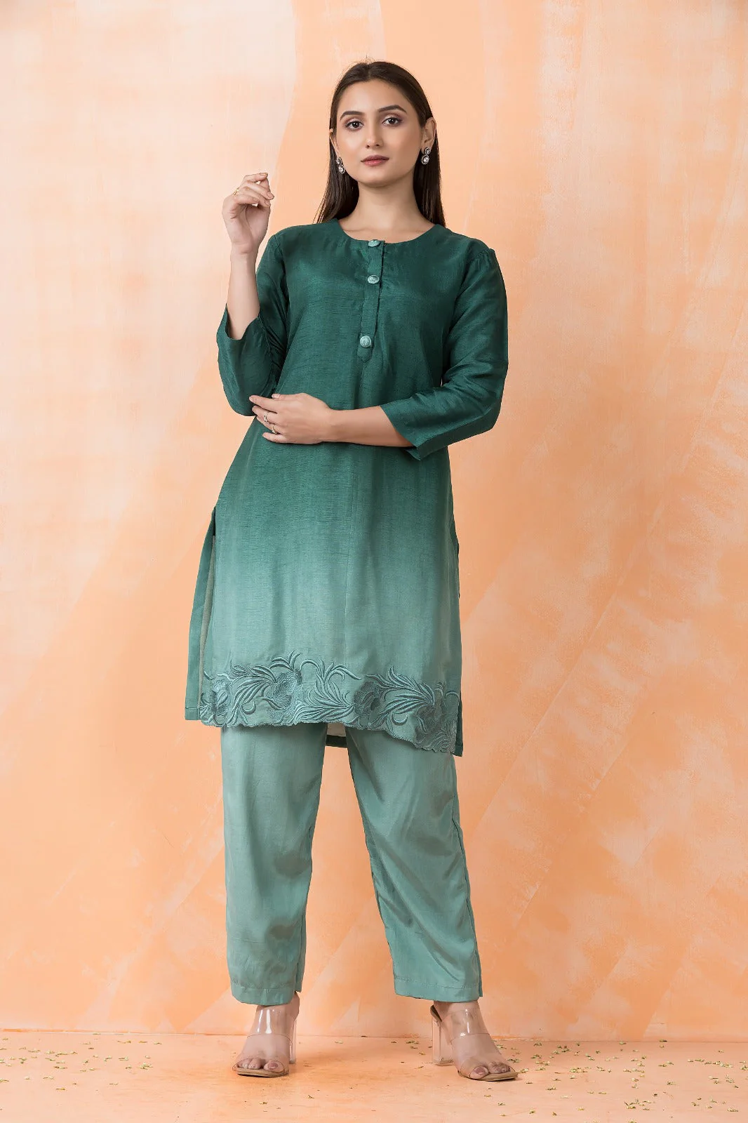 Forest Ombré Embroidered Premium Silk Kurta Set