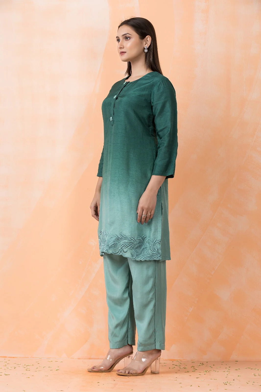 Forest Ombré Embroidered Premium Silk Kurta Set - Image 3