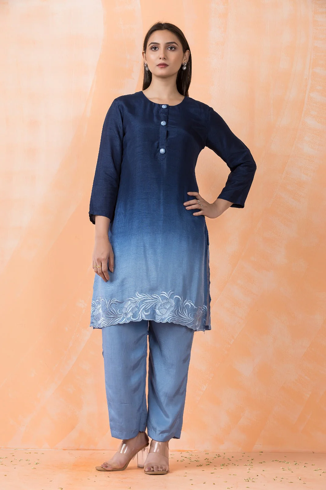 Ocean Ombré Embroidered Premium Silk Kurta Set