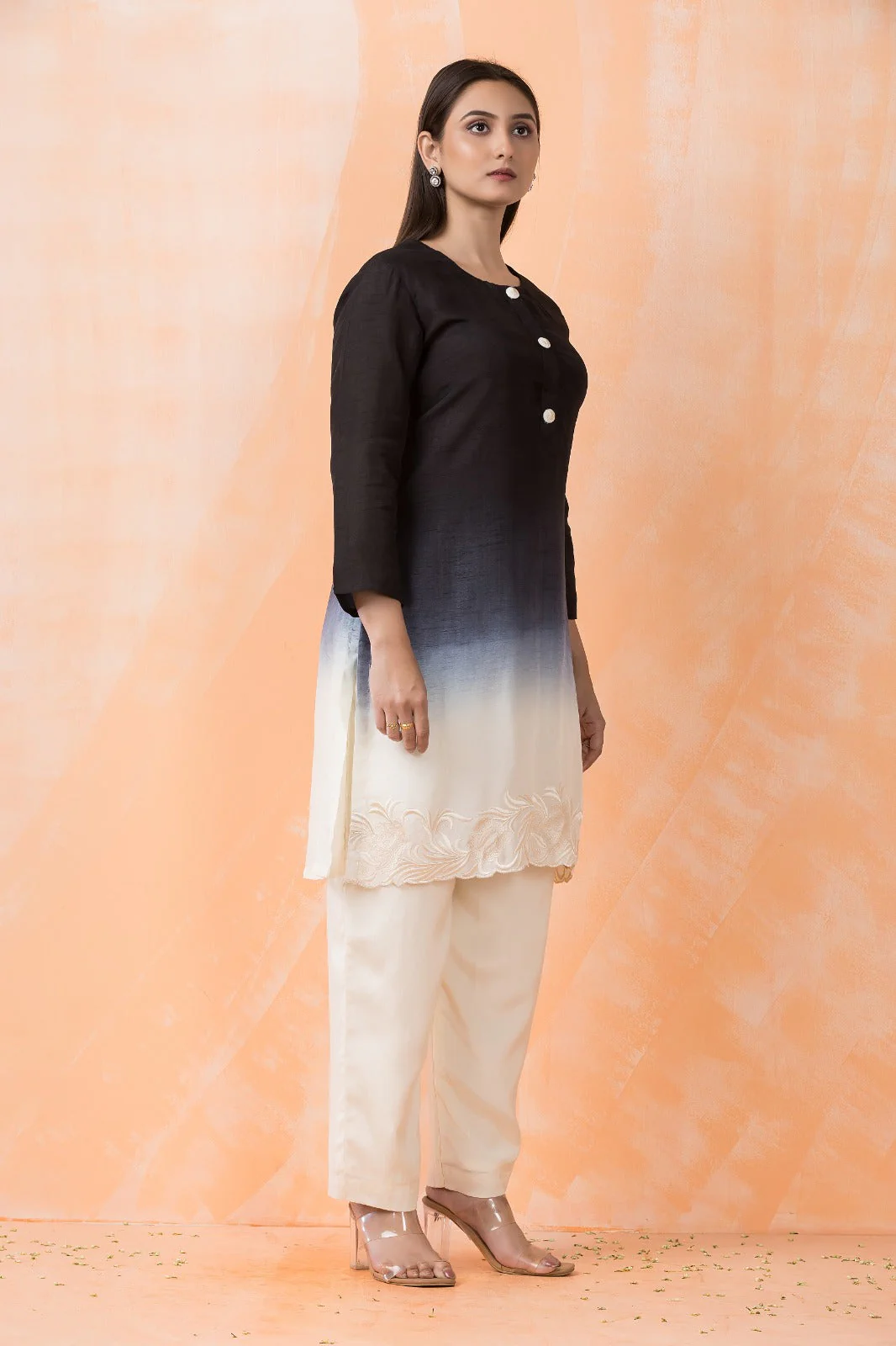 Midnight Ombré Embroidered Premium Silk Kurta Set - Image 2