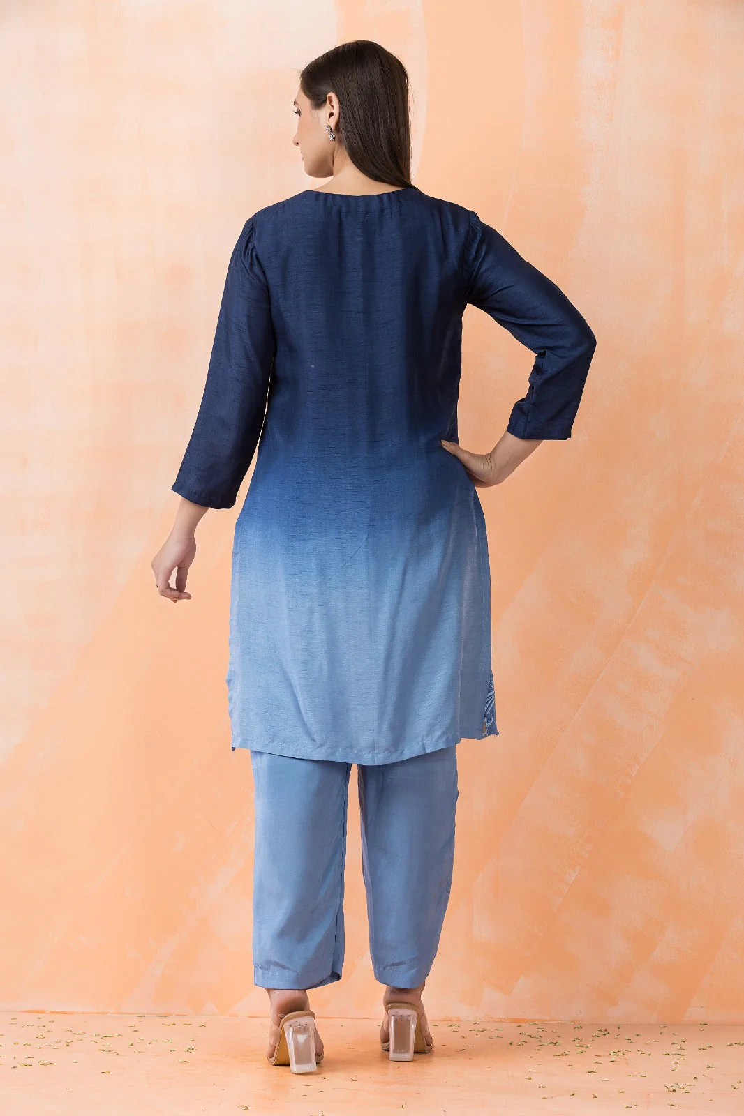 Ocean Ombré Embroidered Premium Silk Kurta Set - Image 2