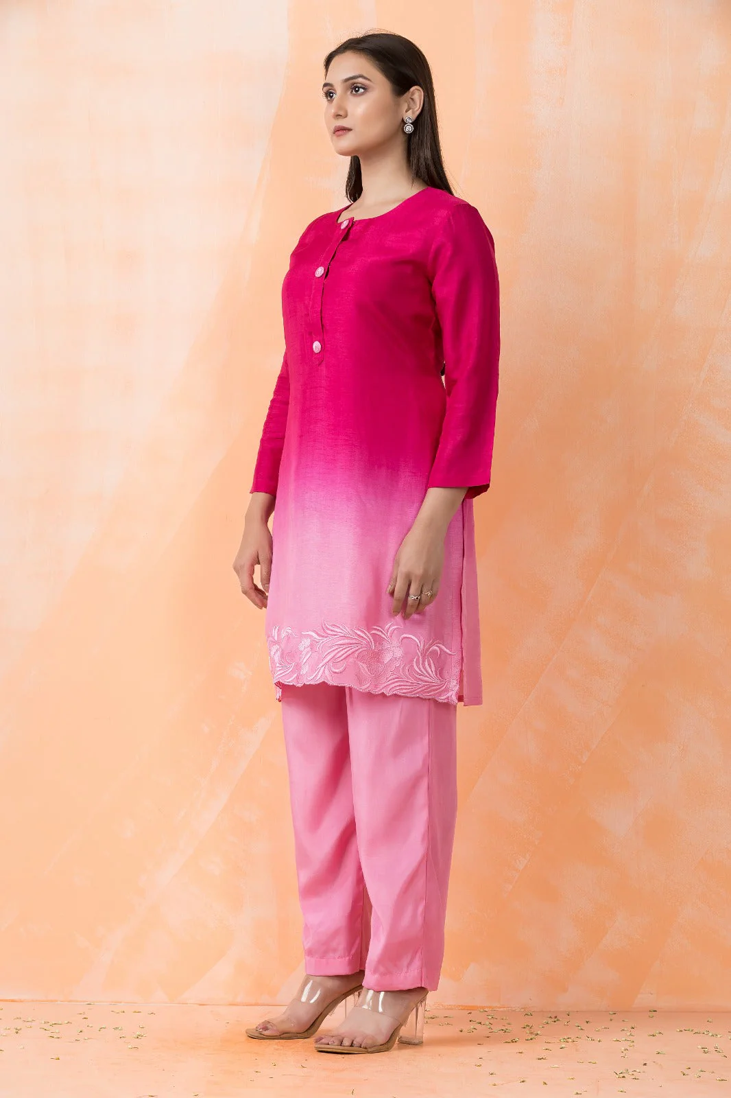 Rose Ombré Embroidered Premium Silk Kurta Set - Image 2