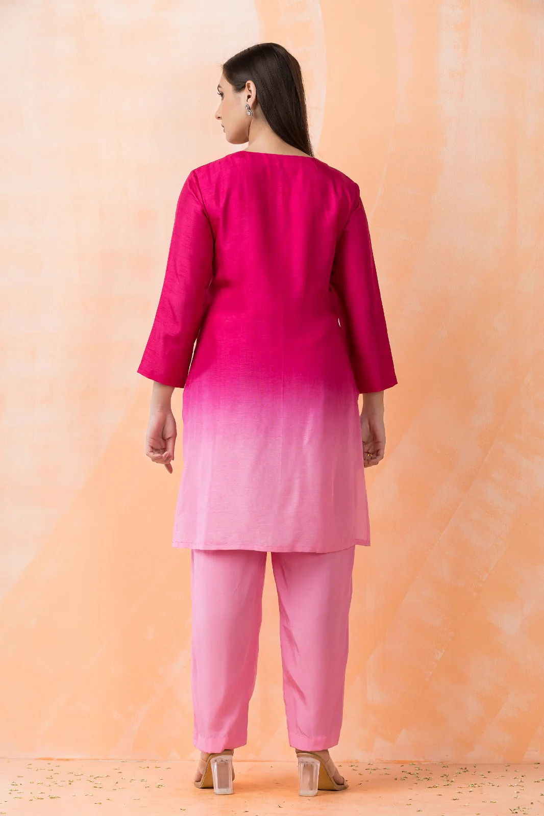 Rose Ombré Embroidered Premium Silk Kurta Set - Image 3