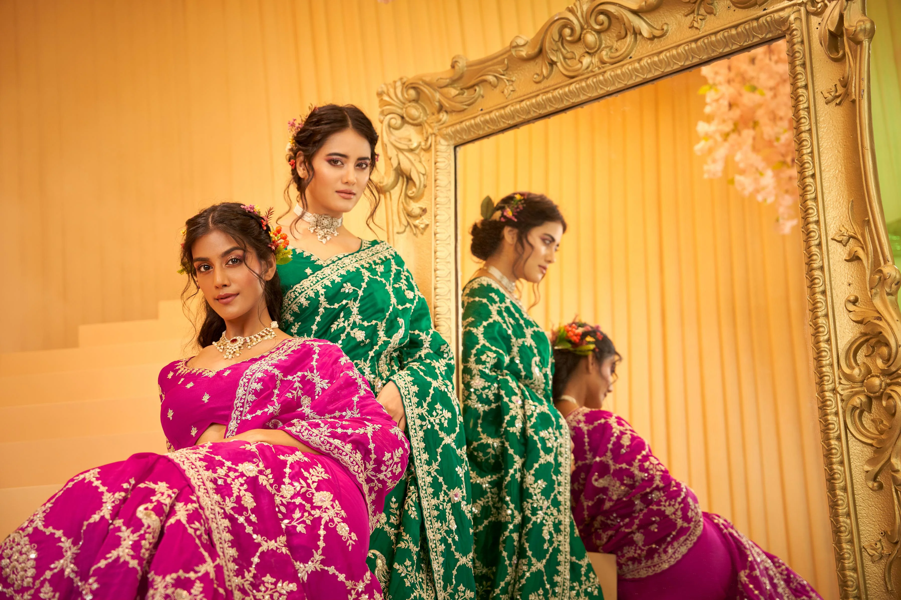 Hot Pink Embellished Premium Silk Saree - Image 2