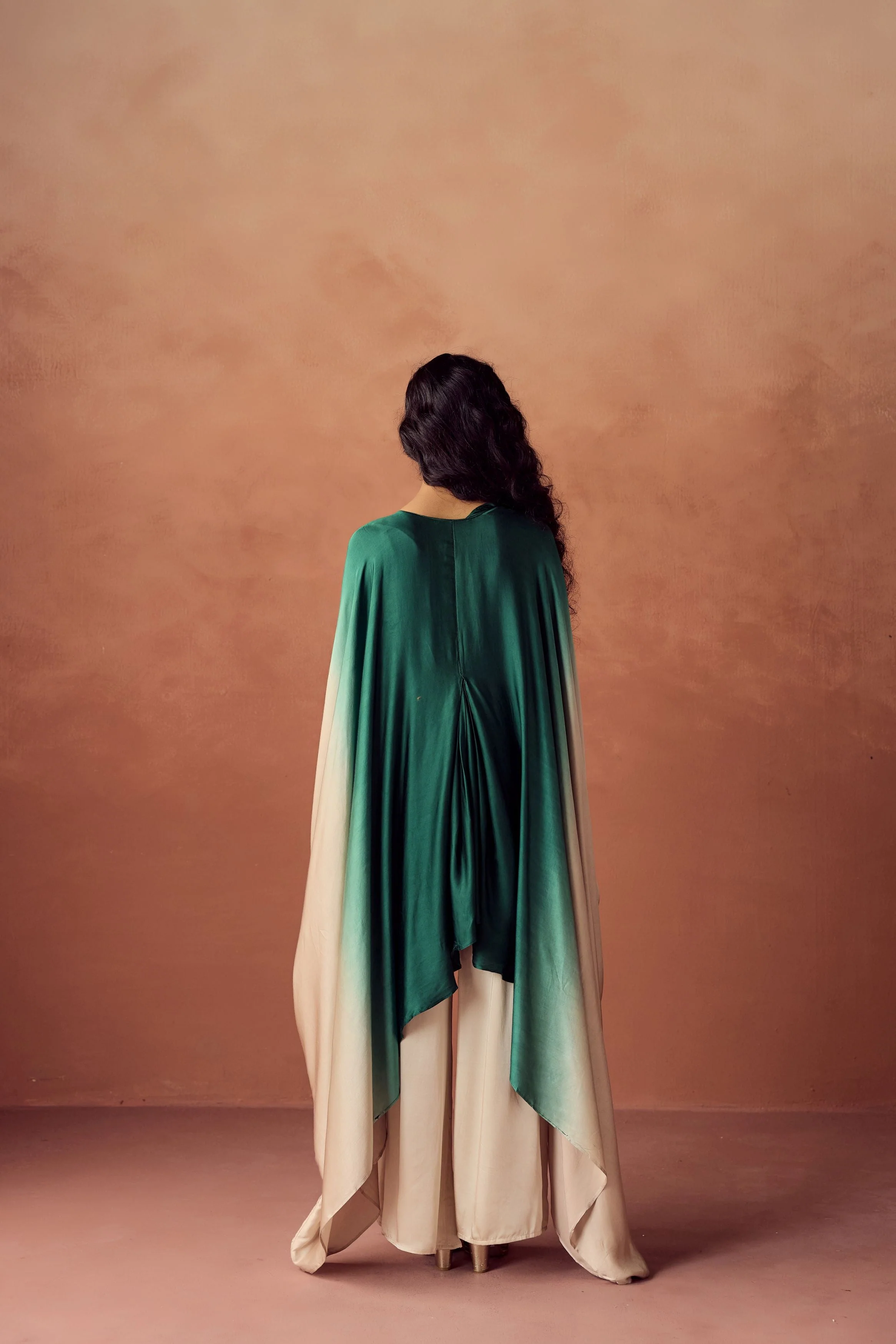 Dark Green Embellished Satin Silk Kaftan Set - Image 6