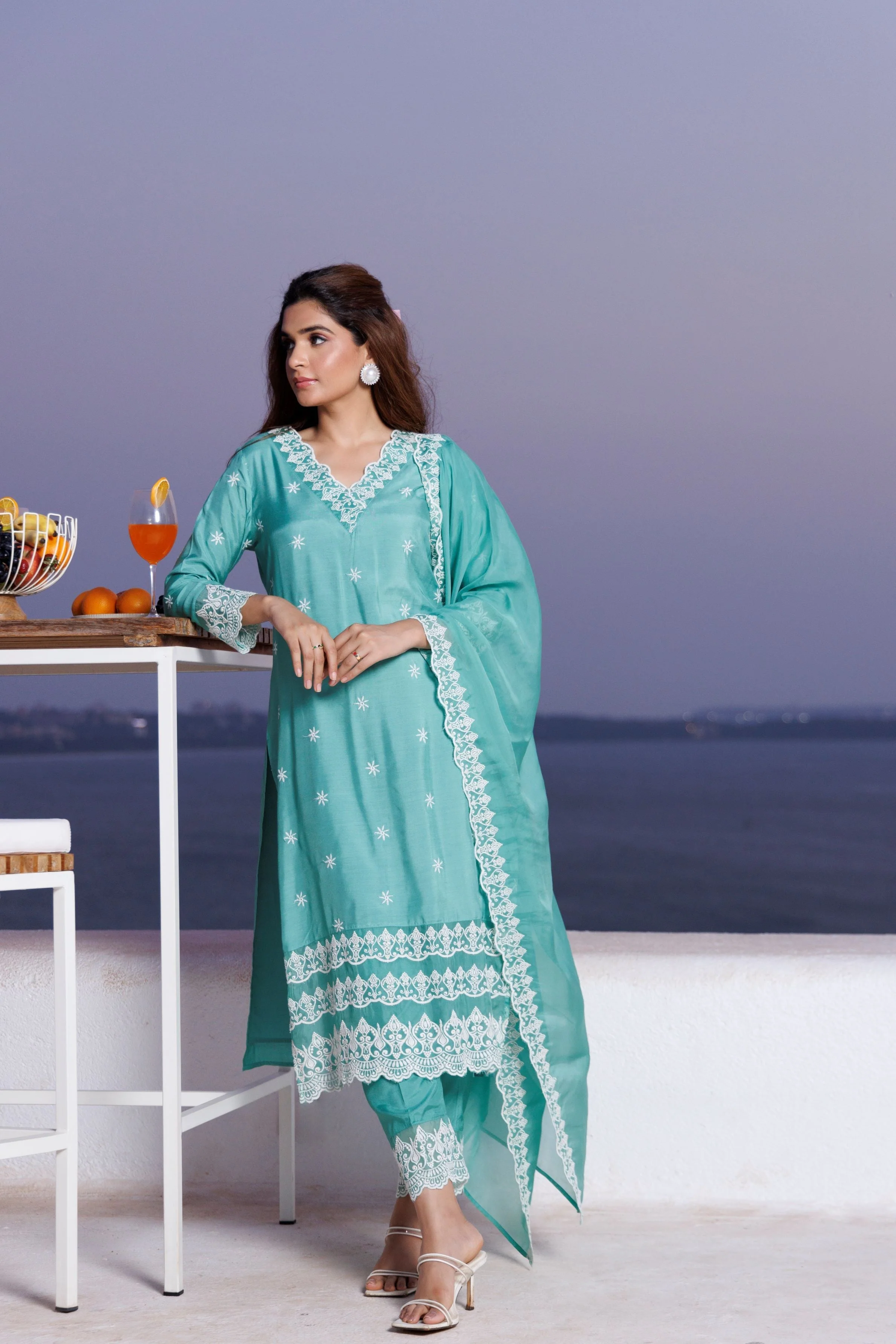 Emerald Green Embroidered Cotton Silk Pants Set - Image 2