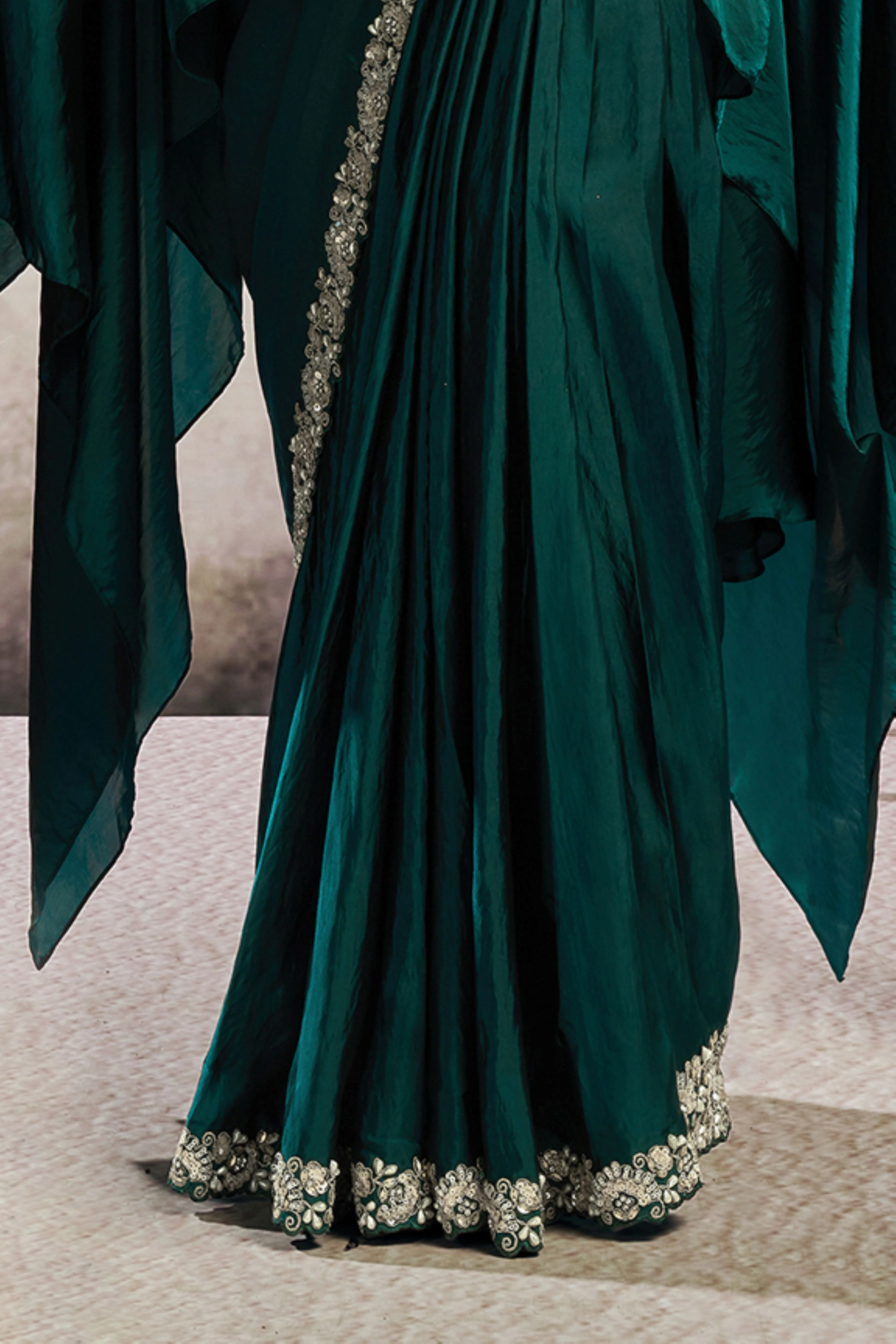 Emerald Royal Embellished Satin Silk Draped Saree - Image 6