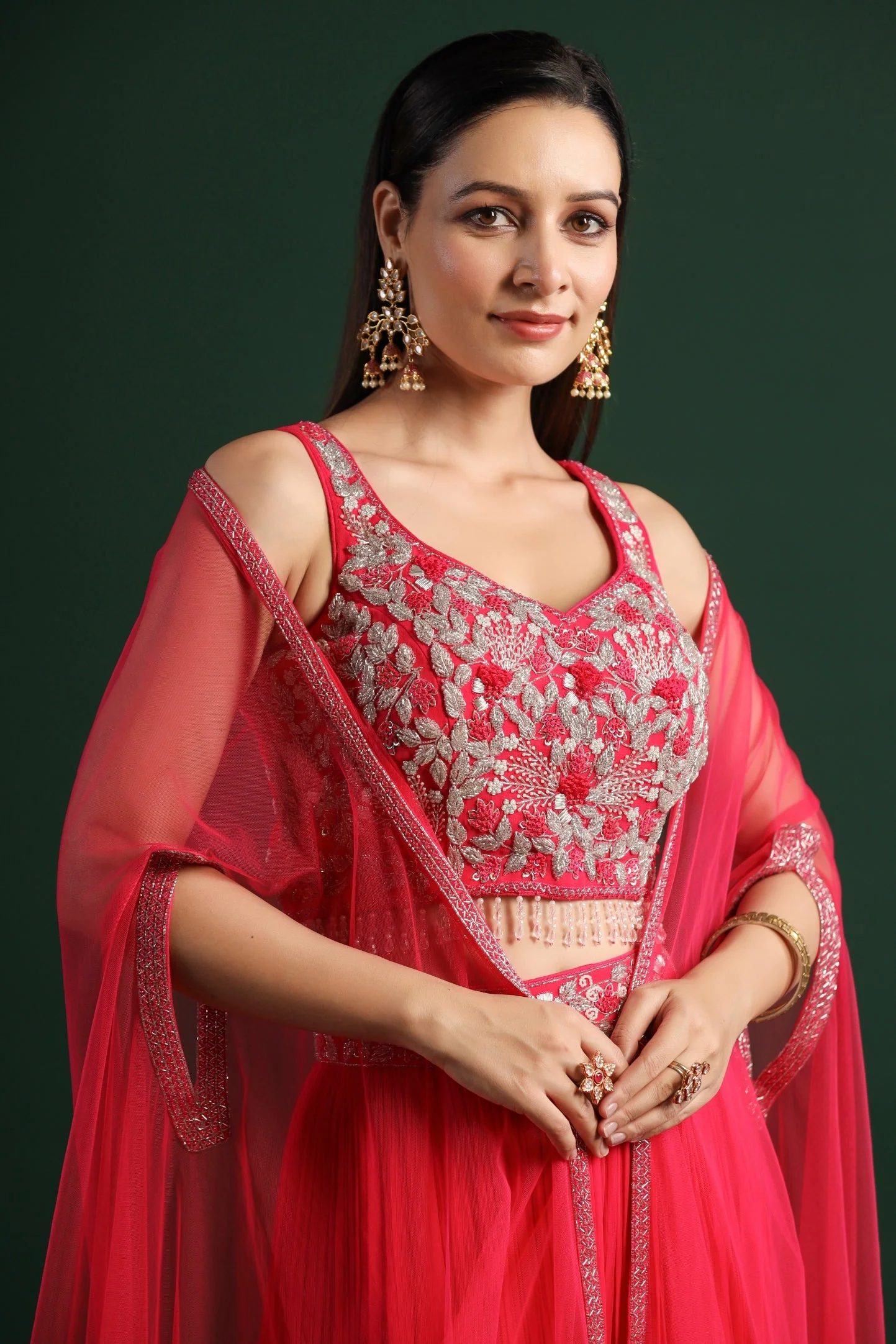 Festive Pink Embellished Cape Set - Image 2